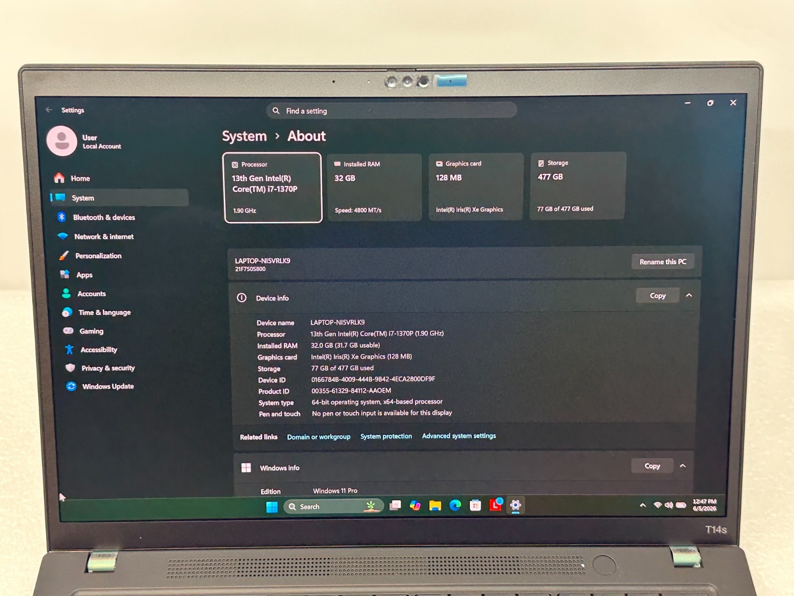 Lenovo ThinkPad T14s Gen 4 14″ 2.8K OLED i7-1370P 32GB 512GB SSD LTE – ADP WTY