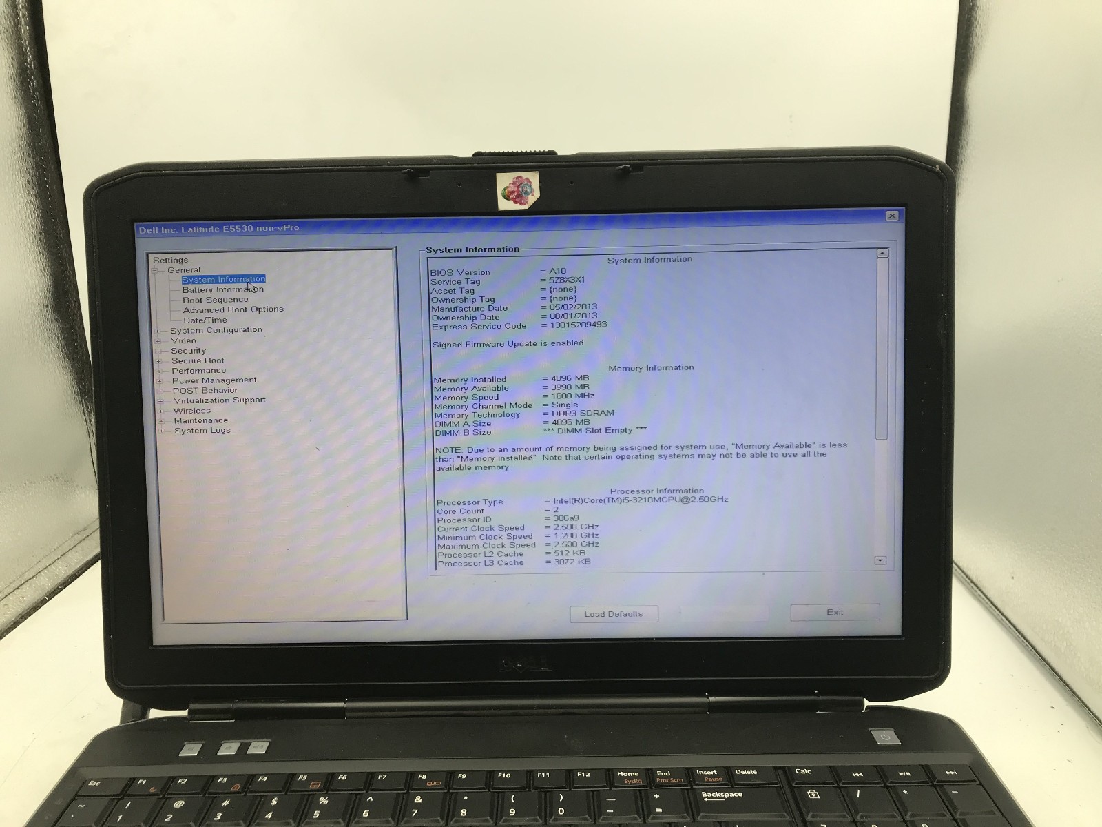 DELL LATITUDE E5530 – BOOTS TO BIOS – INTEL I5 3210M – NO RAM – READ DESCRIP -BB