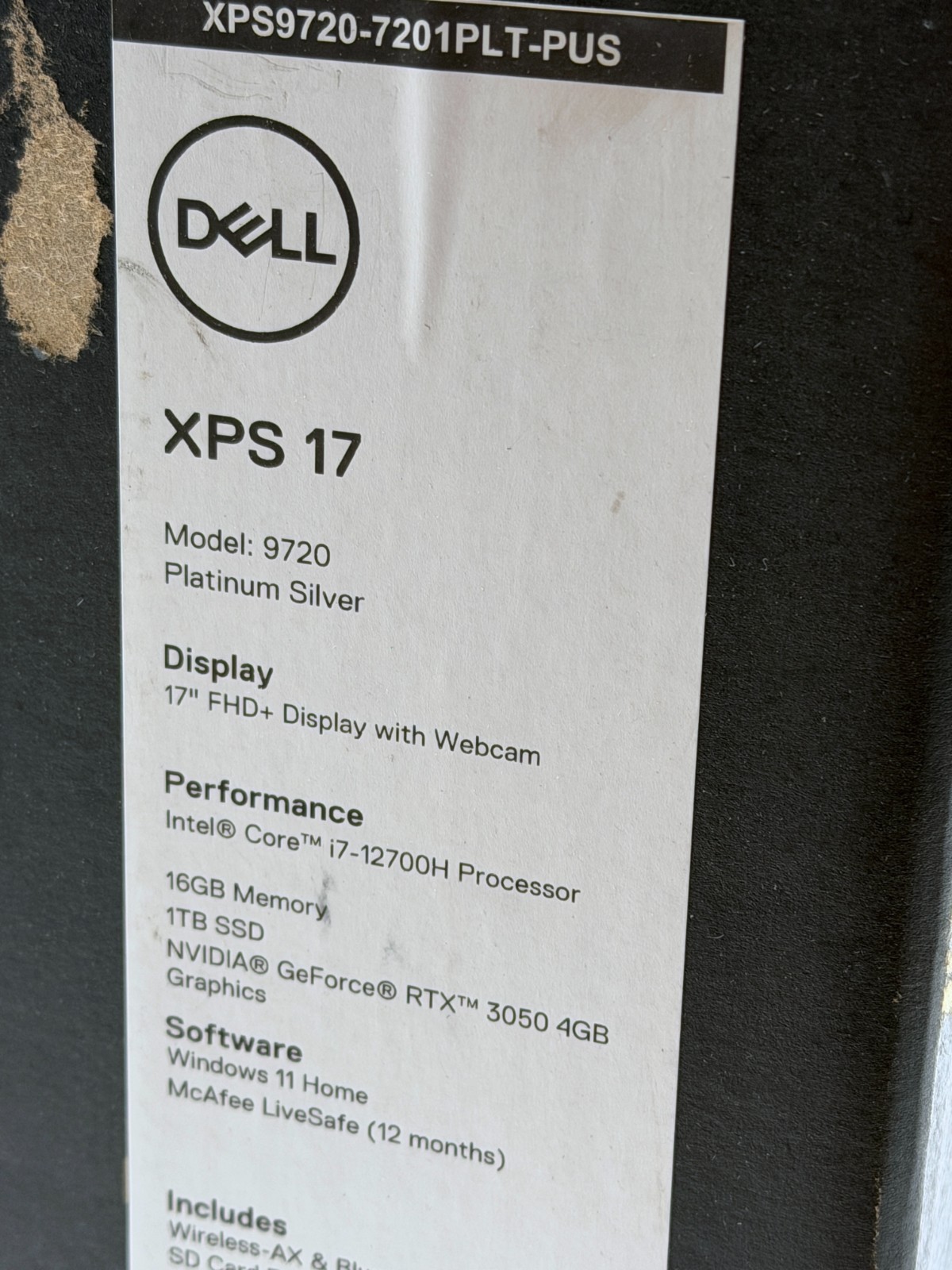 BRAND NEW SEALED – XPS 17 9720 LAPTOP 14 CORE i7-12700H 1TB SSD NVIDIA RTX 3050