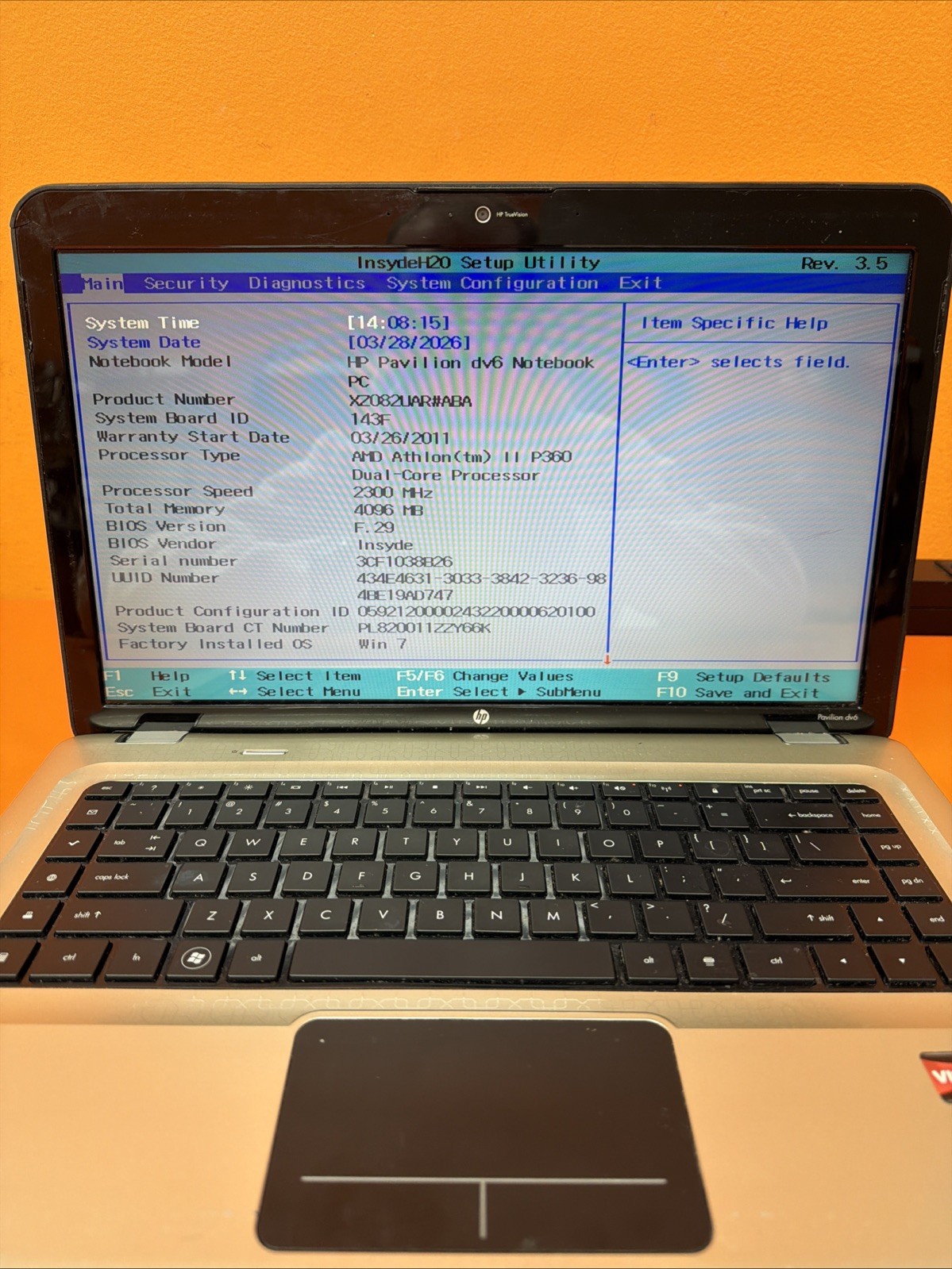 HP dv6-3217cl AMD A6-RADEON/4GB No hard drive No OS