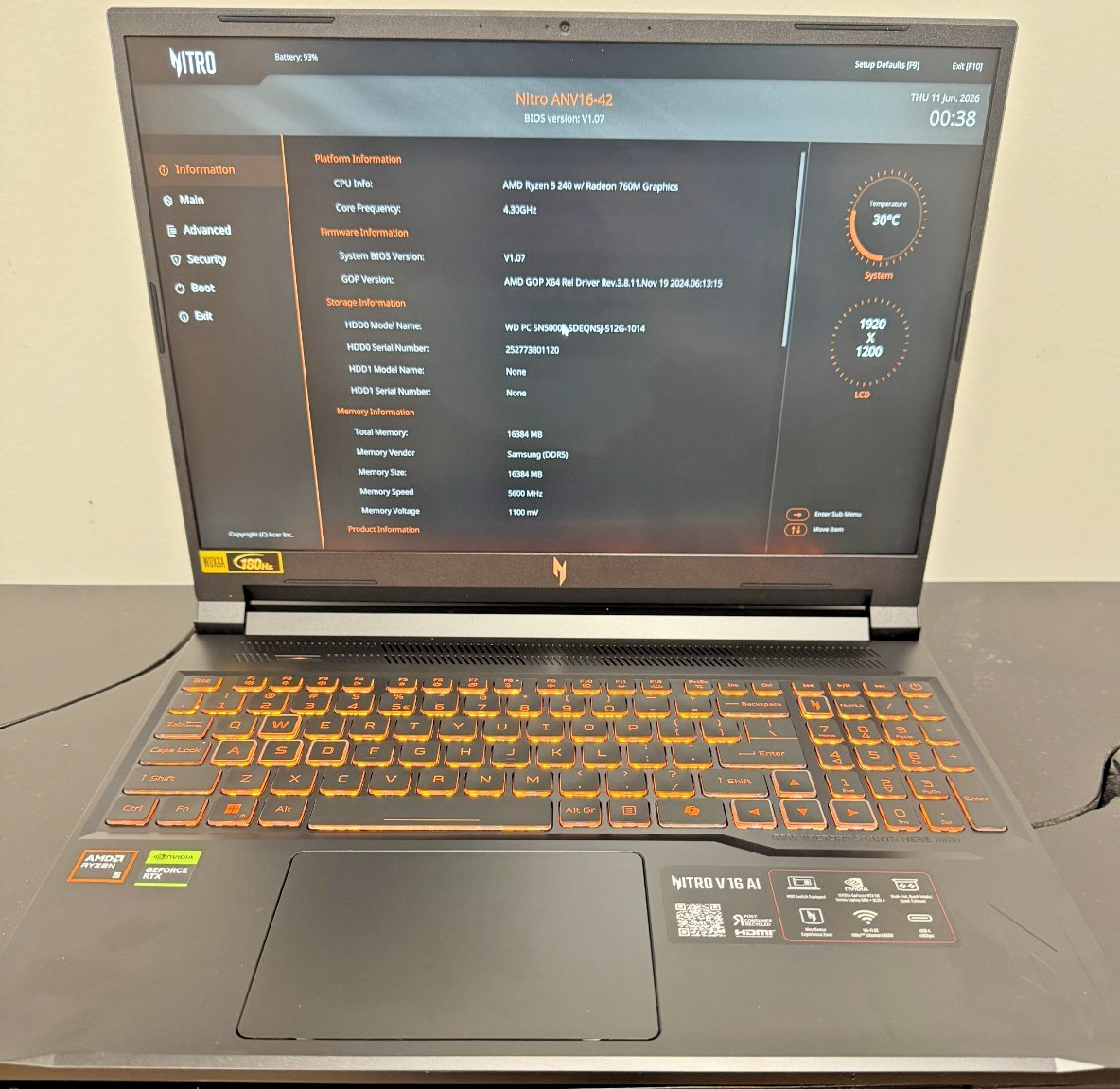 Acer Nitro V 16 ANV16-42 16″ Ryzen 5 240 4.3GHz 16GB RAM 512GB SSD GeForce RTX 5
