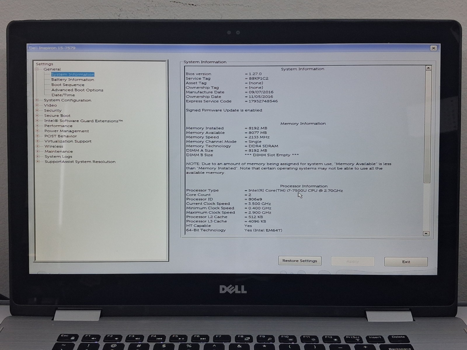 Dell Inspiron 7579 15.6″ FHD 2-in-1 i7-7500U 2.7GHz 8GB RAM 512GB M.2 W11H READ