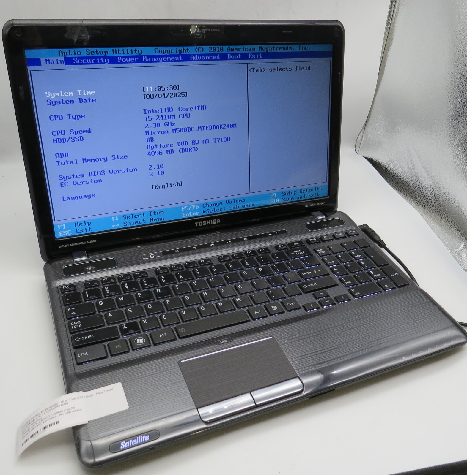 Toshiba Satellite P755-S5263-15.6″-i5-2410M@2.3-4GB RAM-240GB 2.5 -NO OS *READ*