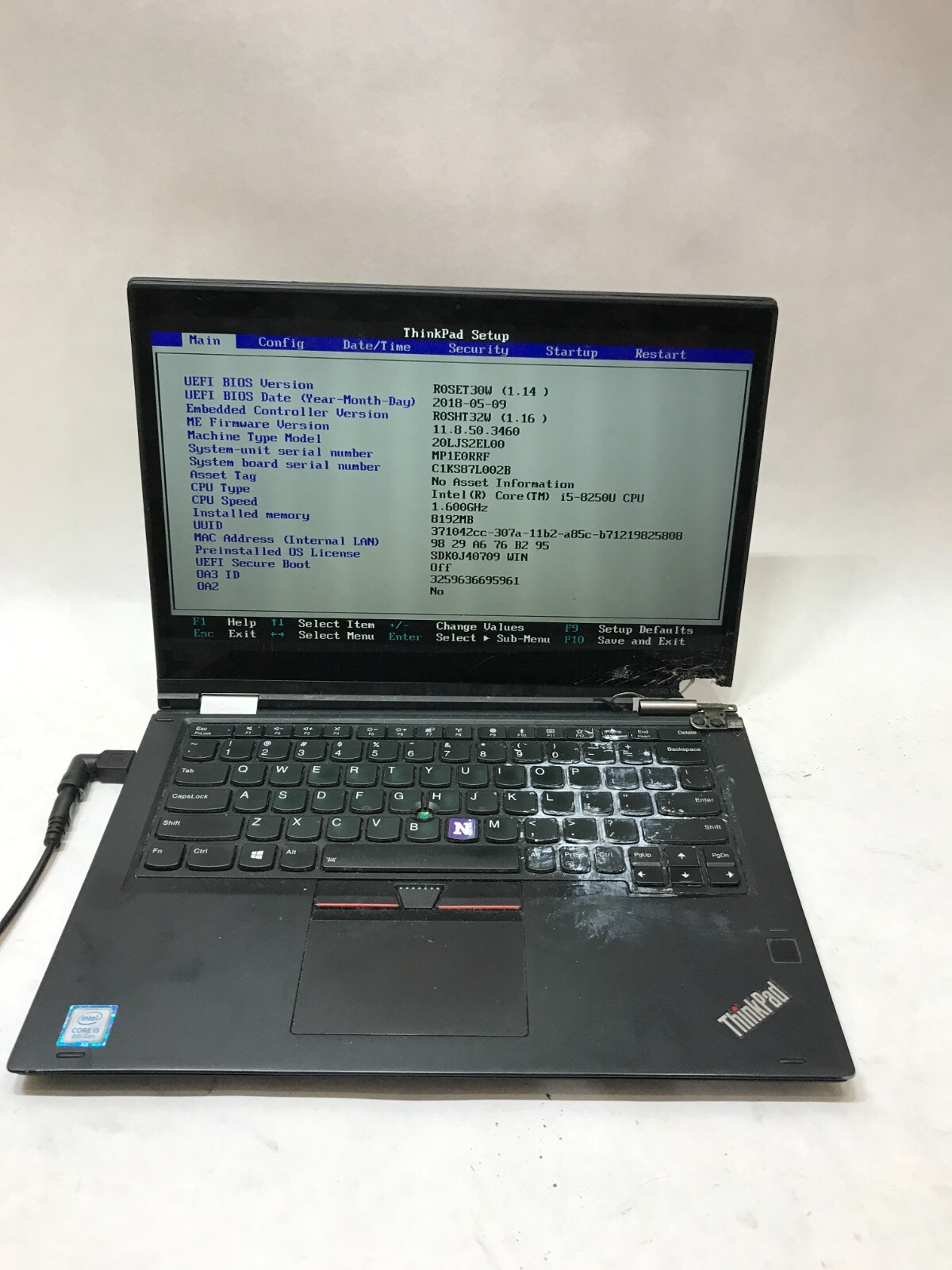 Lenovo ThinkPad X380 Yoga 13″ Intel i5-8250U 8GB RAM For Parts BIOS LOCKED! – DW