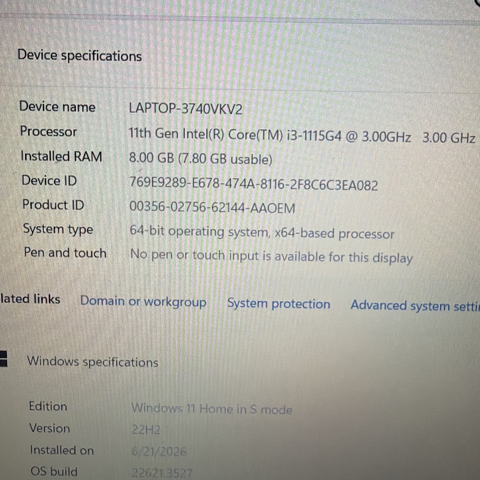 Lenovo IdeaPad 3 15ITL05 i3-1115G4 3.0GHz |8GB Ram |256GB SSD |window 11 S Mode