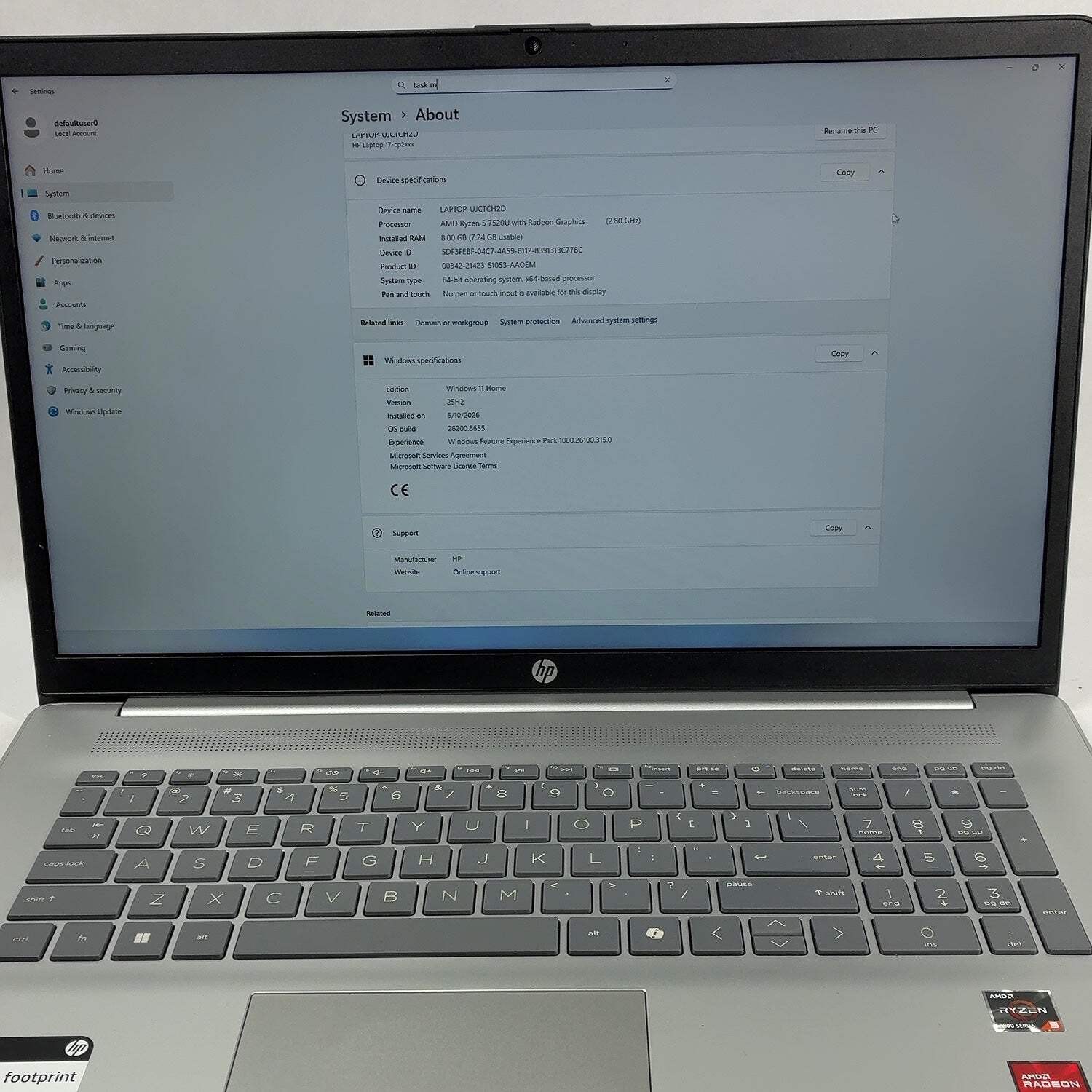HP Laptop 17-CP2XXX 17.3″ Ryzen 5 7520U 2.8GHz 8GB RAM 512GB SSD