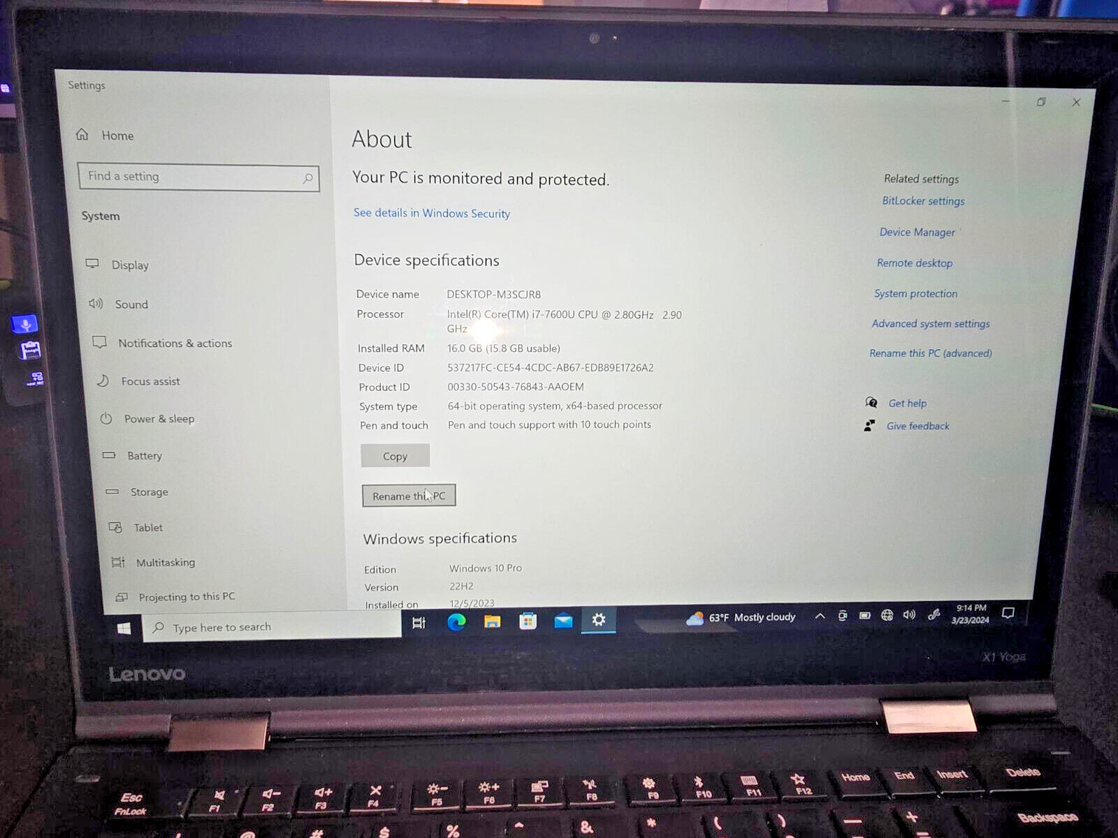 lenovo thinkpad x1 yoga 2nd gen i7