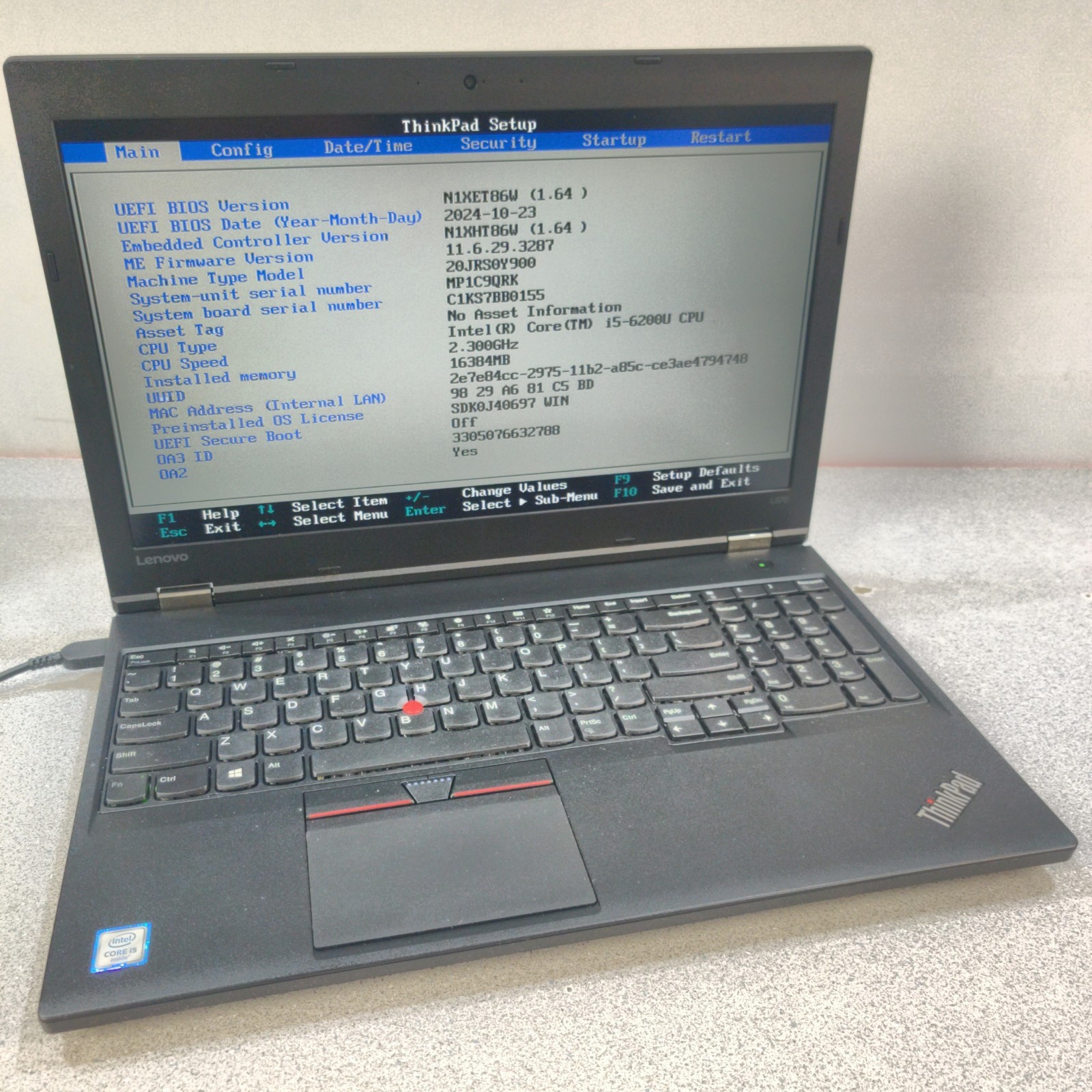 Lenovo Thinkpad L570 Intel Core i5-6200U, RAM 16GB, NO SSD/OS/AC ADAPTER Used