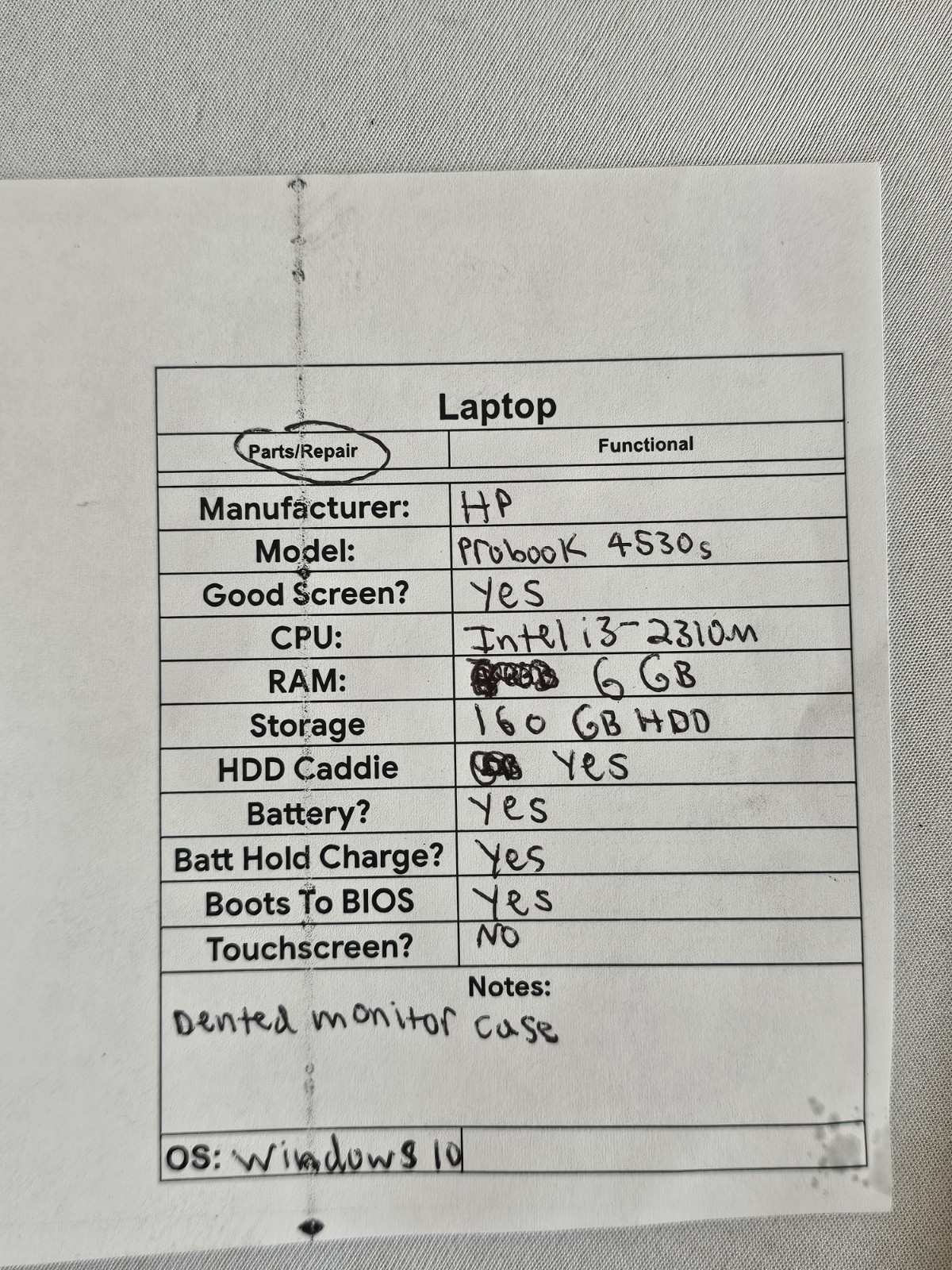 HP ProBook 4530s Laptop – Intel i3-2310m – 6GB RAM – 160GB HDD – Win 10 – READ