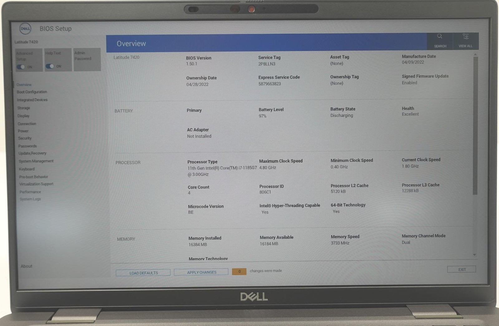 Dell Latitude 7420 14″ Core I7-1185G7 3.00GHz 16GB 256GB SSD Laptop