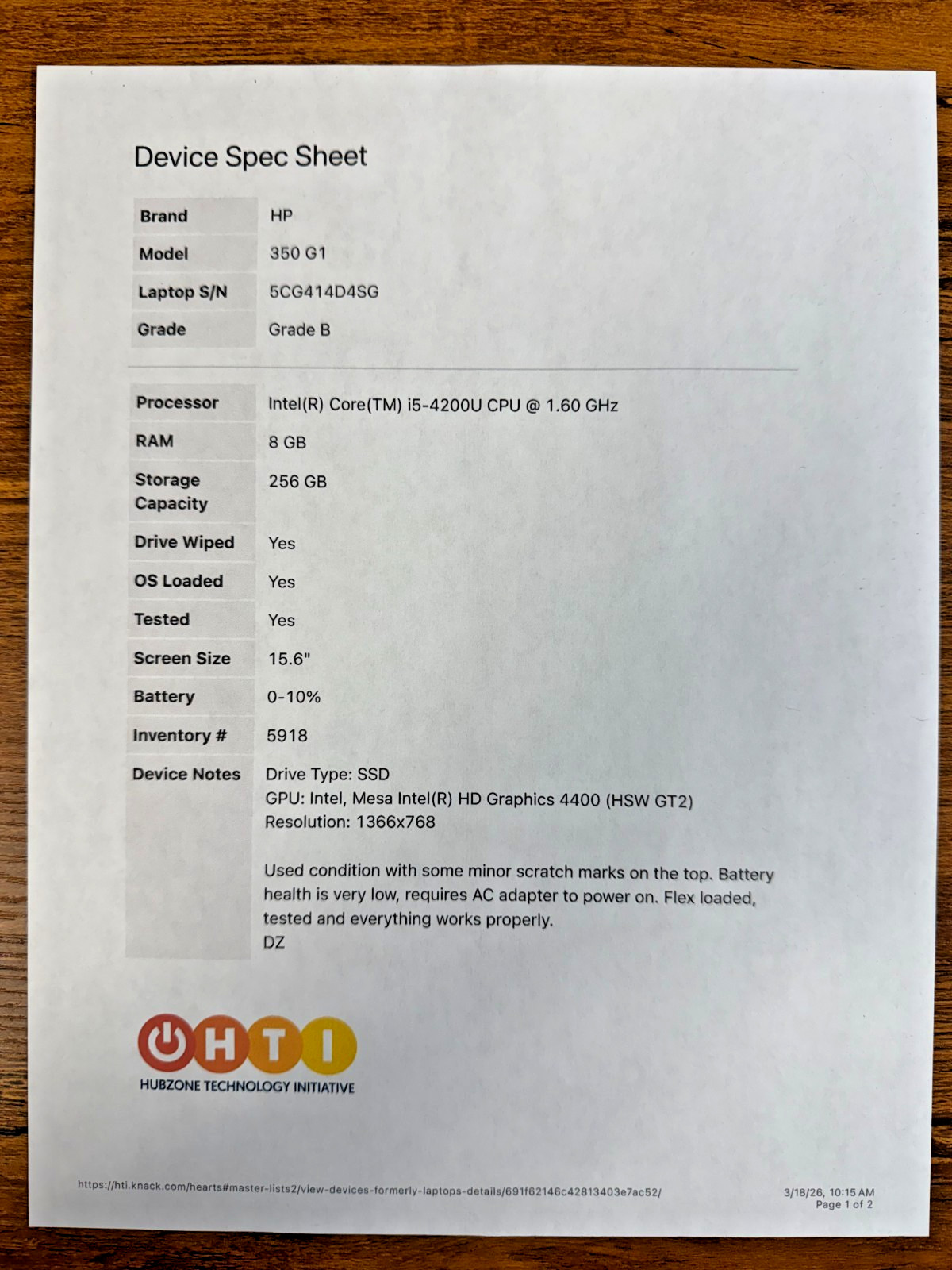 HP 350 G1 Intel(R) Core(TM) i5-4200U 8 GB RAM 256 GB SSD 15.6″