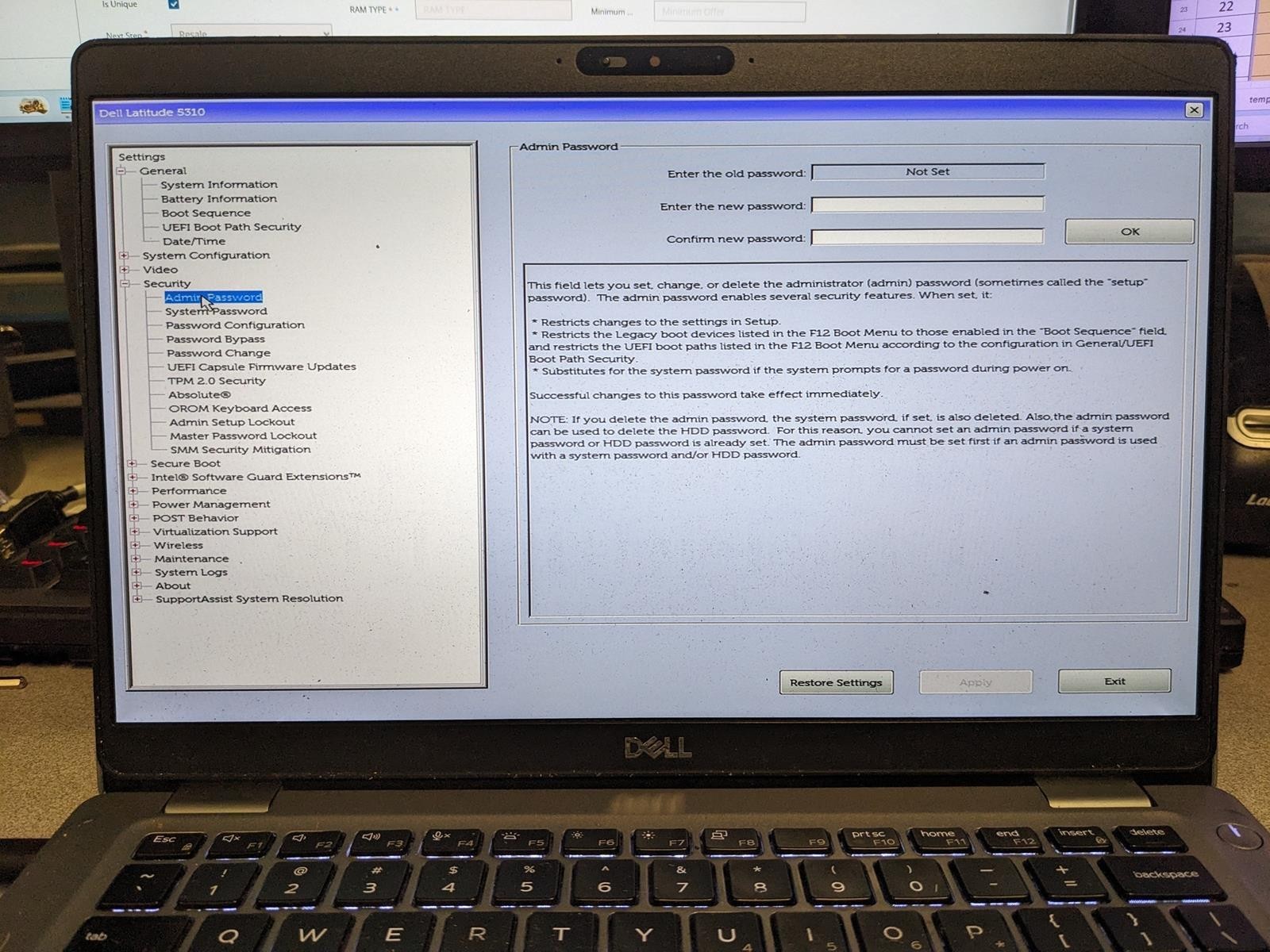 DELL LATITUDE 5310 i5-10210U @ 1.60GHz, 4GB RAM, NO HDD/OS