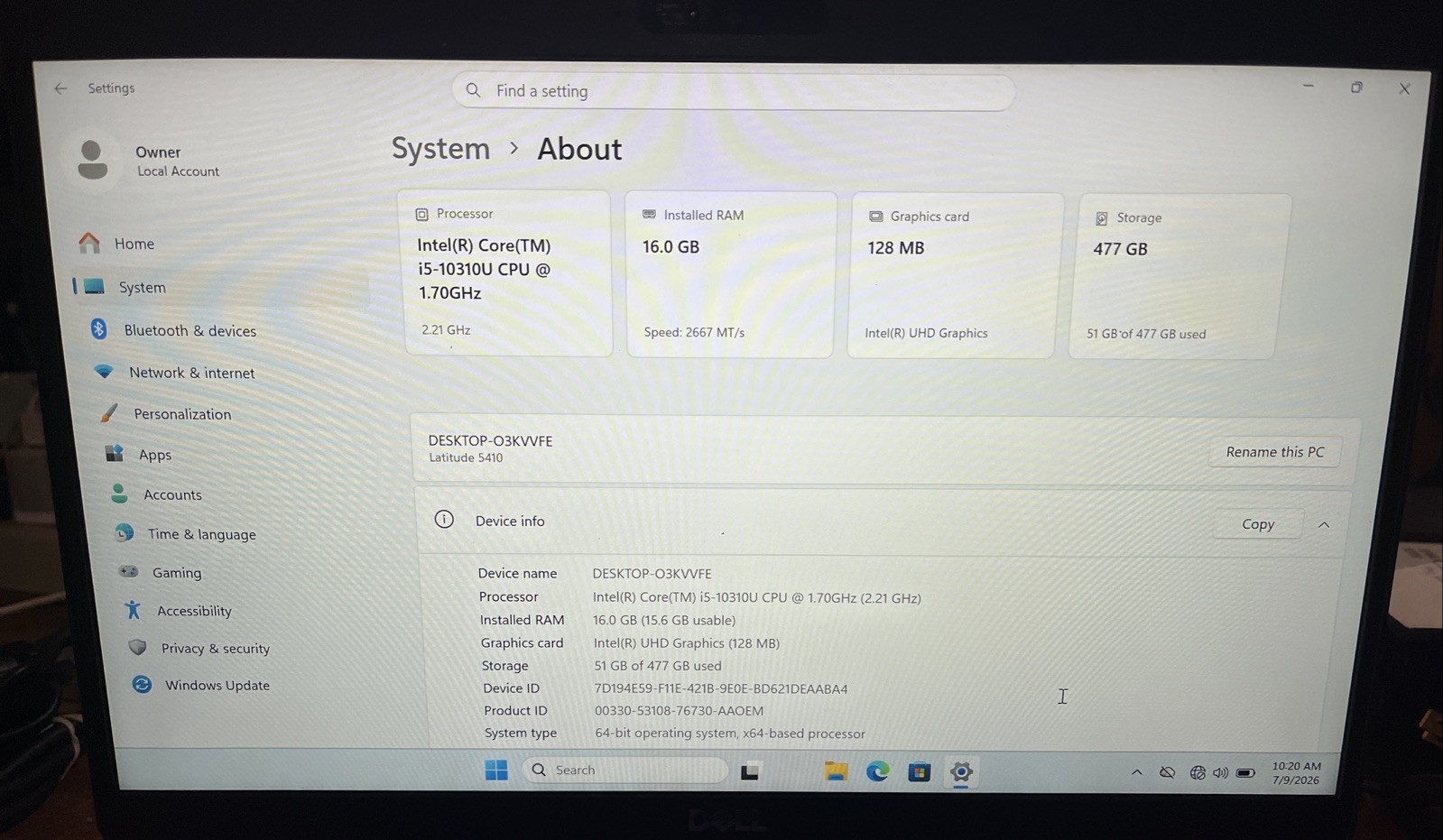 Dell Latitude 5410 i5-10310U@1.70GHz, 16GB RAM, 512GB M2, Win 11 Pro *READ*