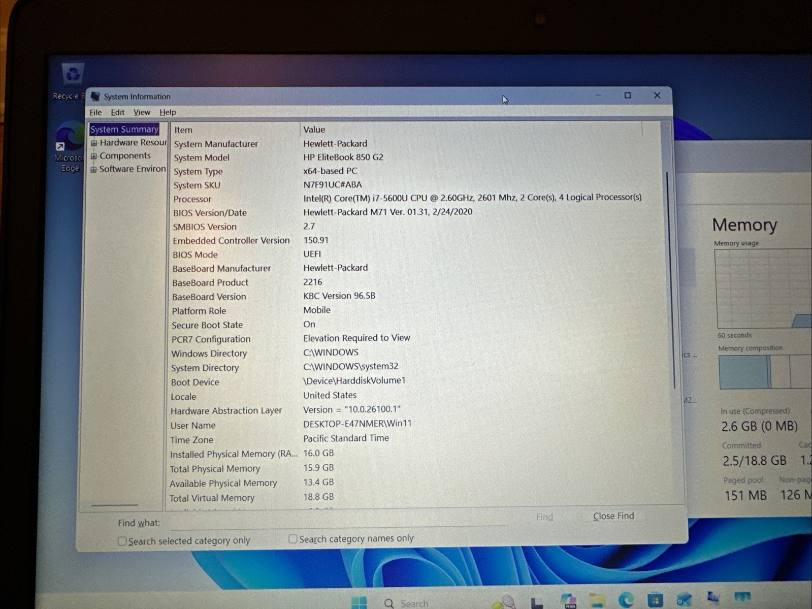 HP EliteBook 850 G2 15.6 Intel Core i7-5600U 2.60GHz 16GB RAM 256GB SSD Win11
