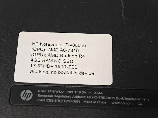 HP Notebook 17-y080no – AMD A6-7310, AMD Radeon R4, 4GB