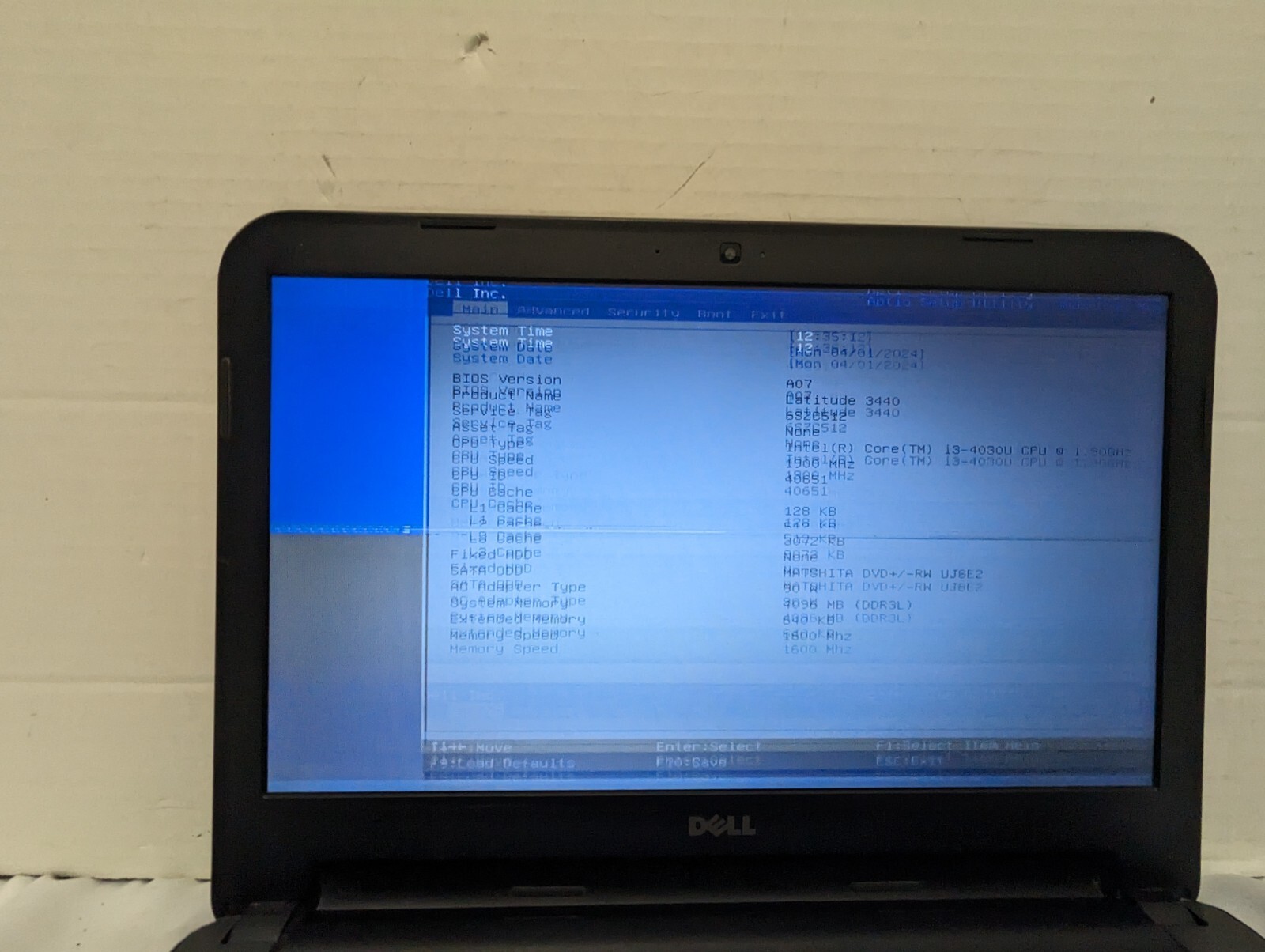 Dell Latitude 3440 15″ laptop intel i3 4030U 1.90GHZ 4gb ram no hdd