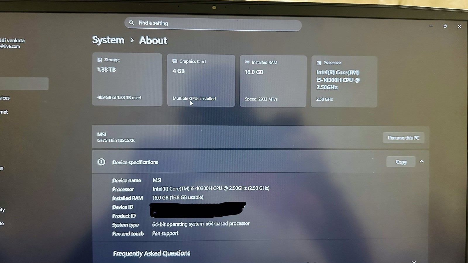 MSI GF75 17.3 inch 144hz, Core i5 10th Gen, 16GB, 1.5TB, GTX1650Ti Gaming Laptop