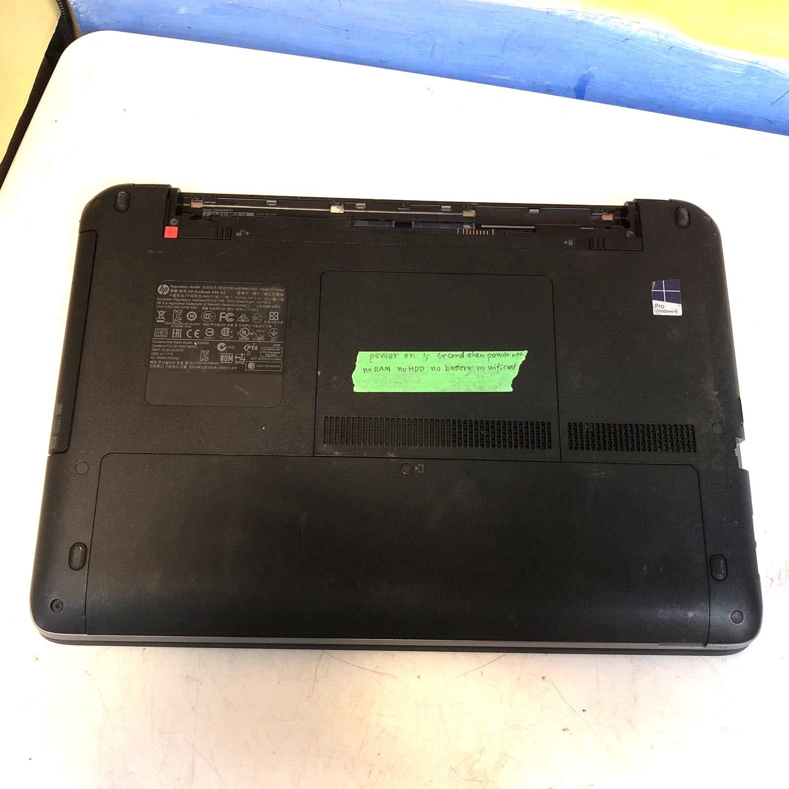 $ HP ProBook 450 G2 15.6″ /w CPU no RAM no HDD no battery no wifi card no caddy