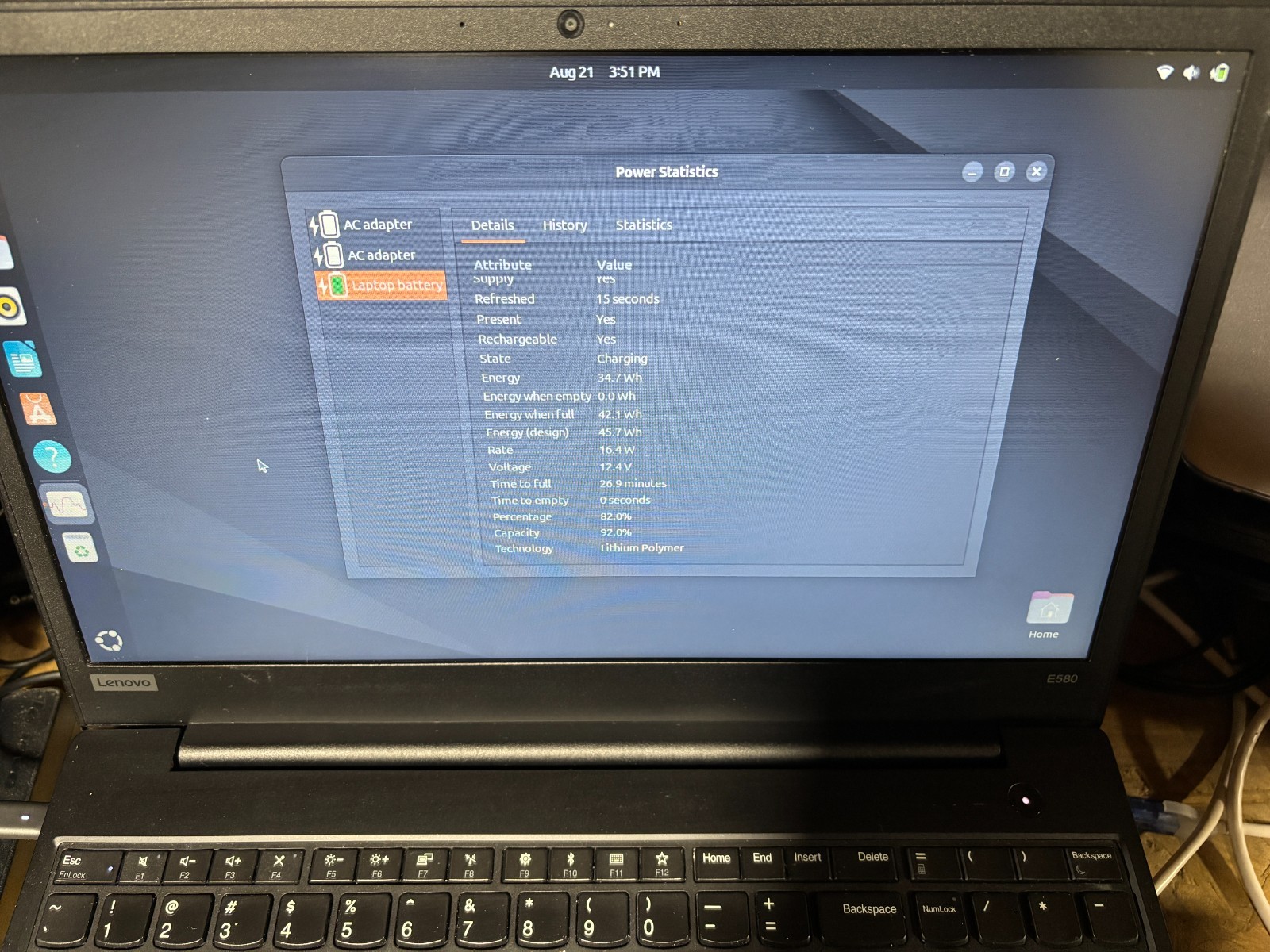 LENOVO THINKPAD E580 i5-7200U @ 2.5GHz 8GB RAM 250GB SSD