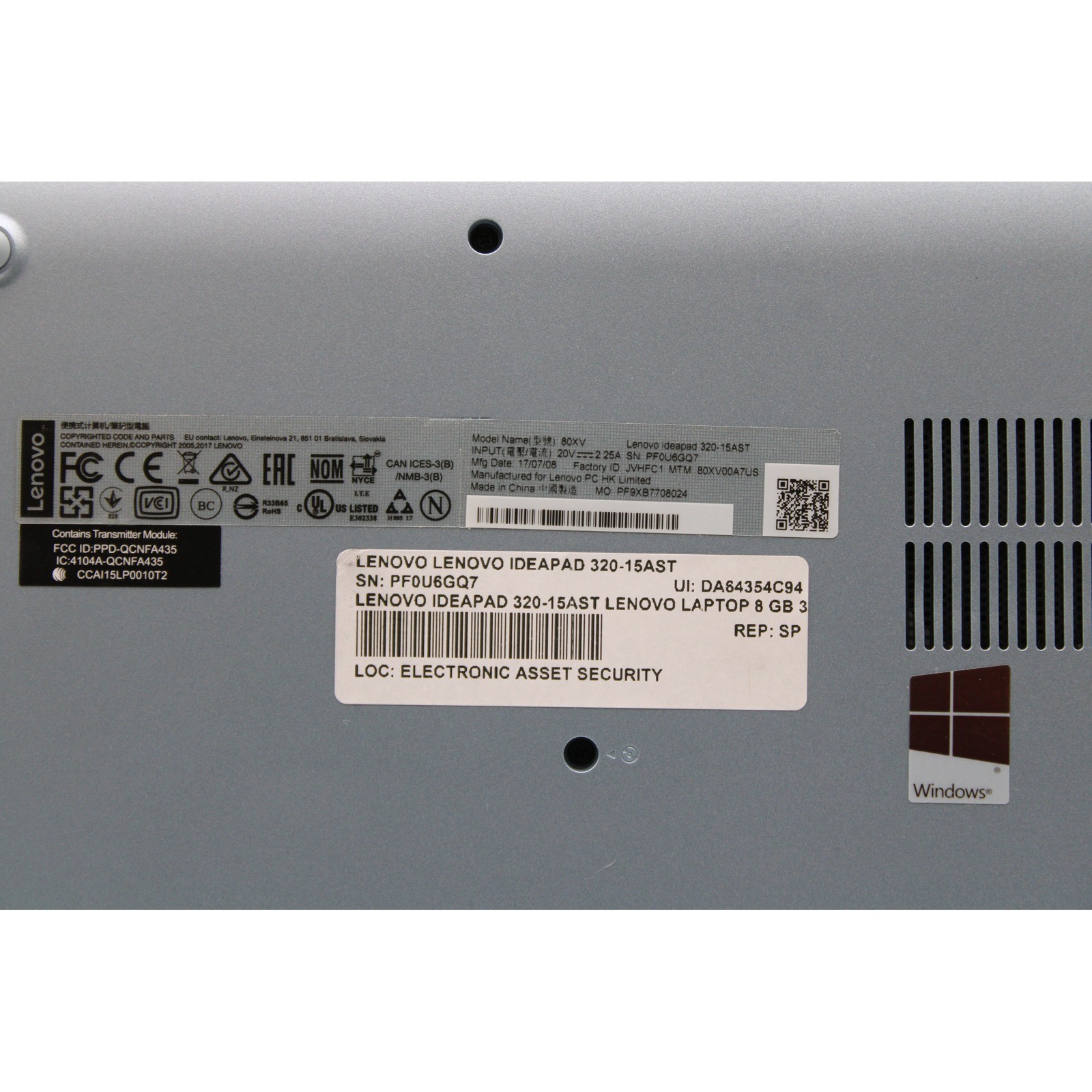 Lenovo IdeaPad 320-15AST 15.6in A9-9420 4GB No OS, Drive, Battery, Power Cord