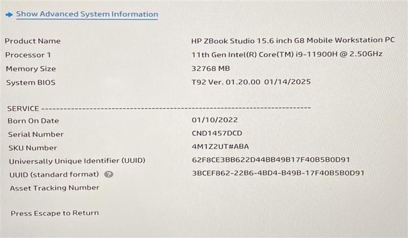 HP ZBOOK STUDIO G8 I9 2.5Ghz 32GB RAM 1TB SSD-LOW BATTERY- READ DESCRIPTION