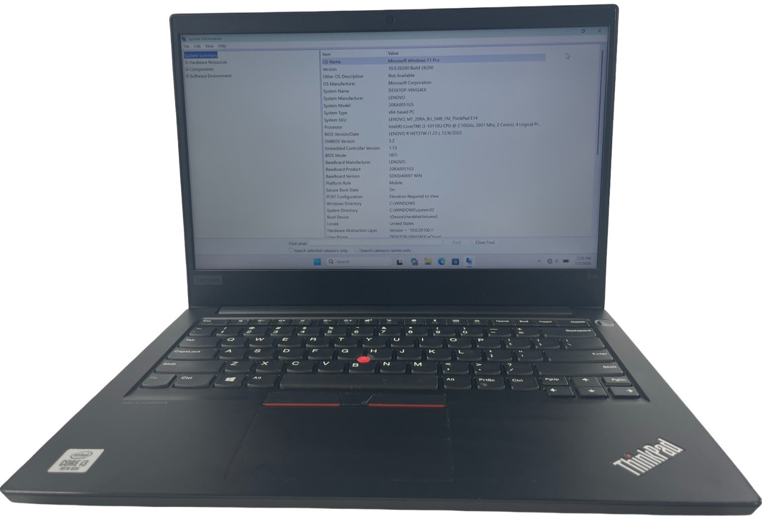 Lenovo ThinkPad E14 14-in Intel i3-10110U 8GB RAM 128GB SSD Win.11 P Ext. bttry