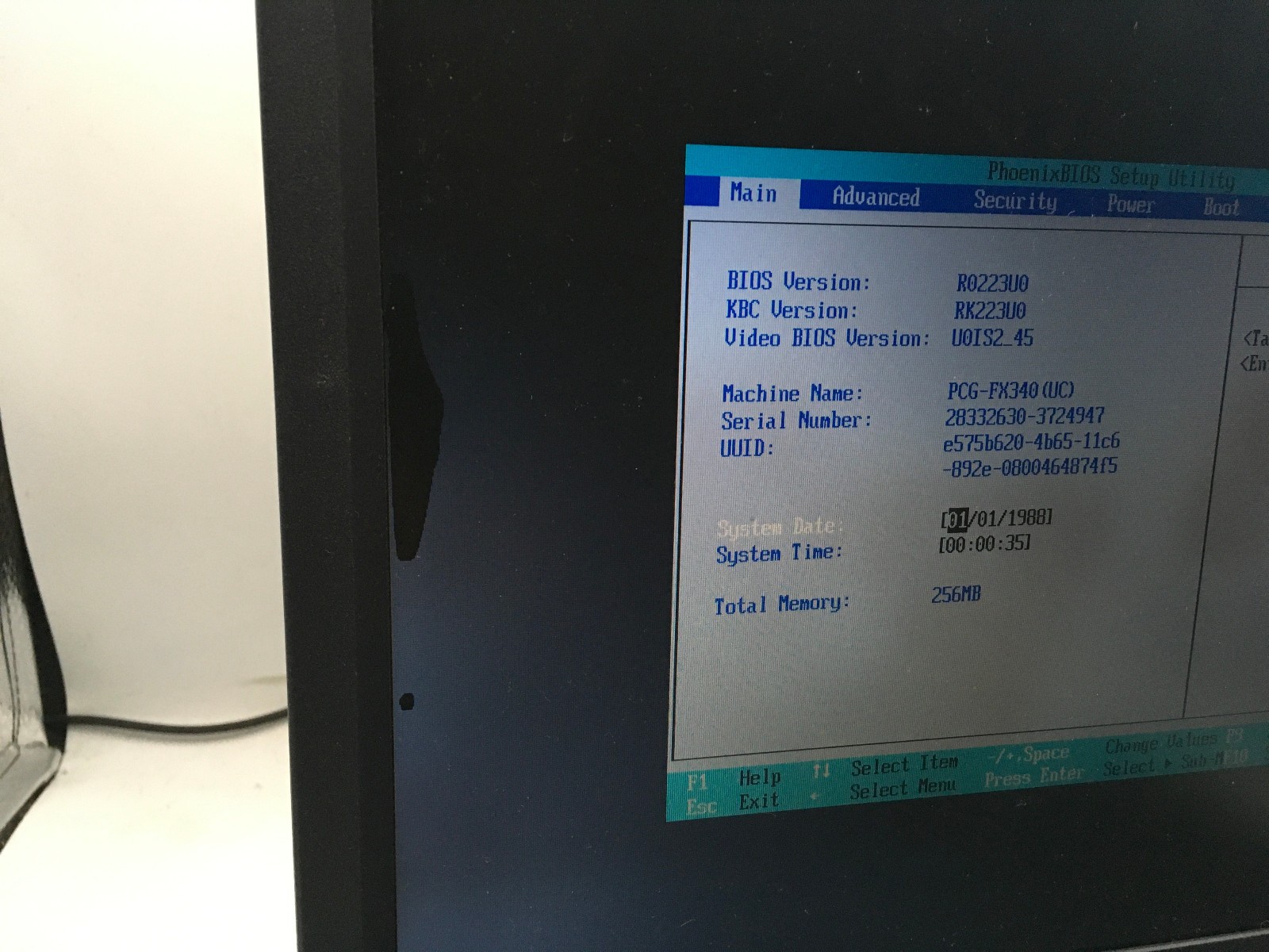 SONY VAIO PCG 993L – BOOTS TO BIOS – INTEL PENTIUM III – 256MB RAM – 14″-READ-BB