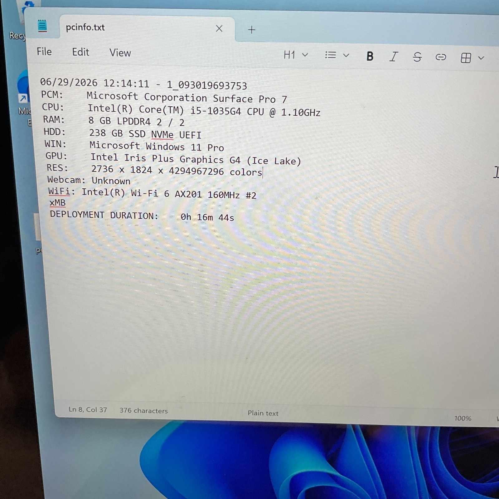 Microsoft Surface Pro 7 1866 12.3″ | 1.10GHz i5-1035G4 8GB 256GB SSD Win 11 Pro