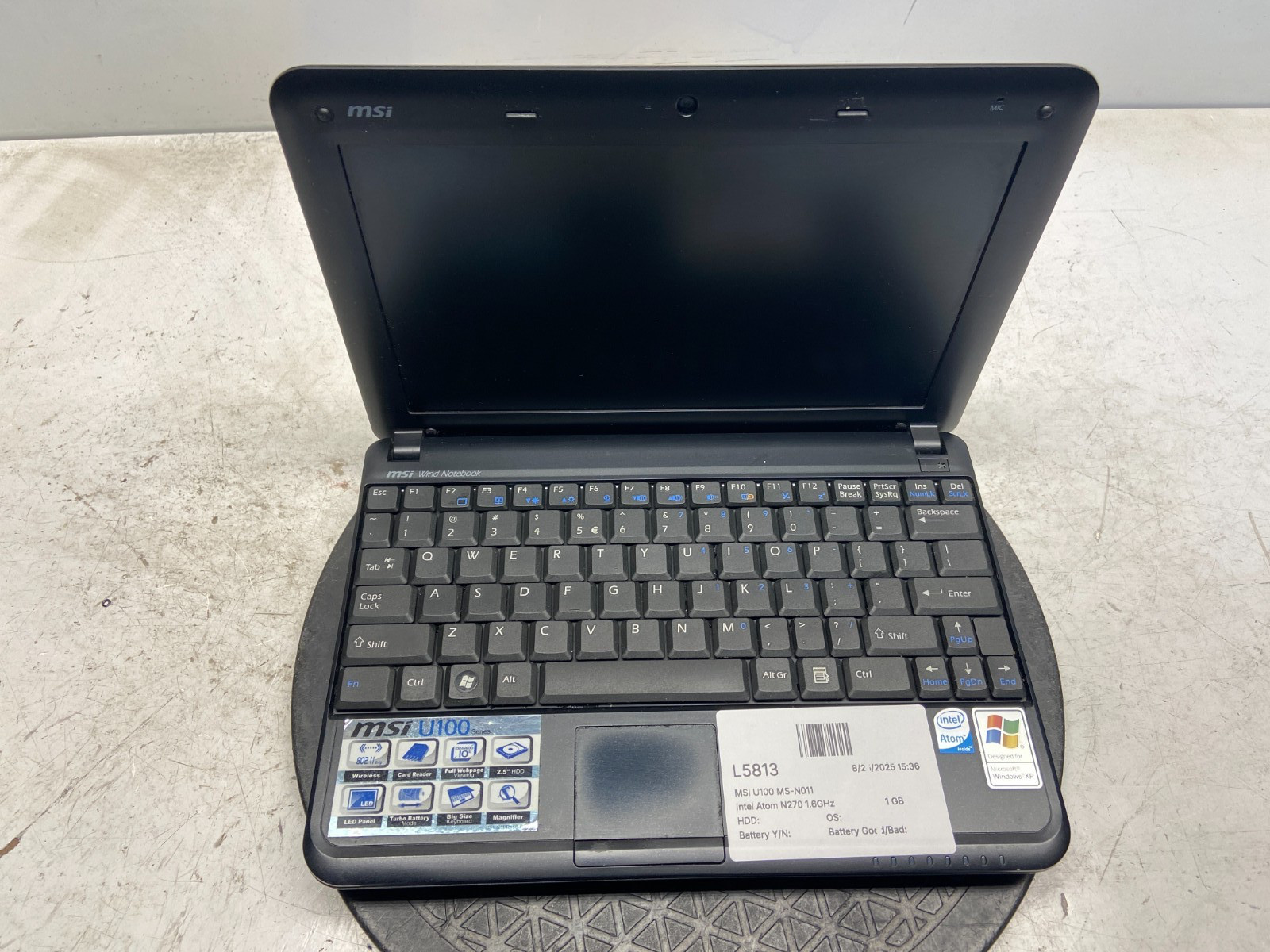 MSI U100 MS-N011 Intel Atom N270 1.6GHz 1 GB NO HDD