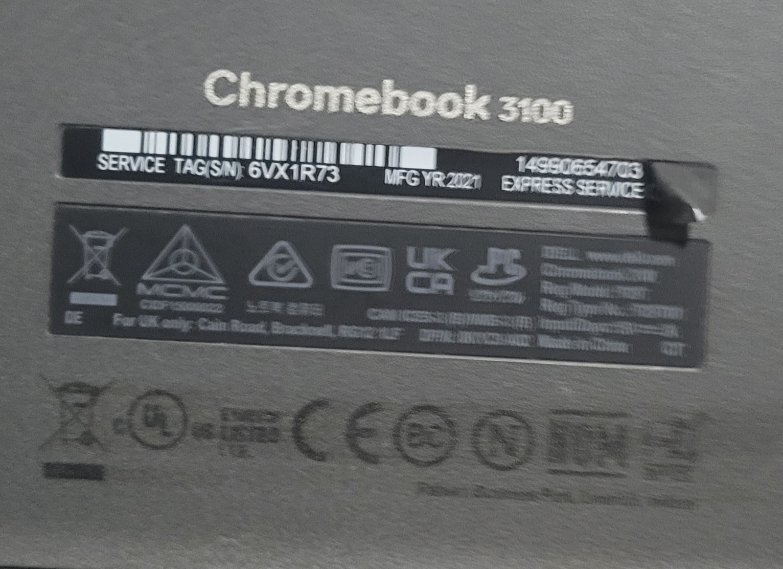 Dell Chromebook 3100 14in Touchscreen Celeron N3060 4GB 32GB w/Charger