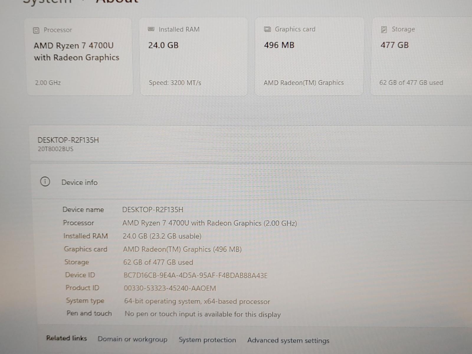 Lenovo ThinkPad E15 Gen 2 15.6″ AMD Ryzen 7 4700U 24GB 512GB Win11Pro **NO A/C**