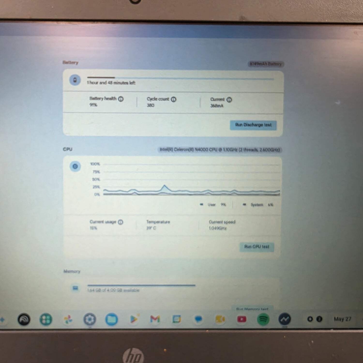 HP Chromebook 11 G7 EE 11.6″ Celeron N4120 2.6GHz 4GB RAM 60GB SSD