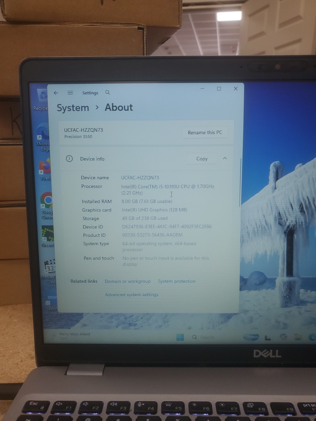 Dell Precision 3550 Laptop – i5-10310U 8GB 256GB SSD 15.6″ 051526-3