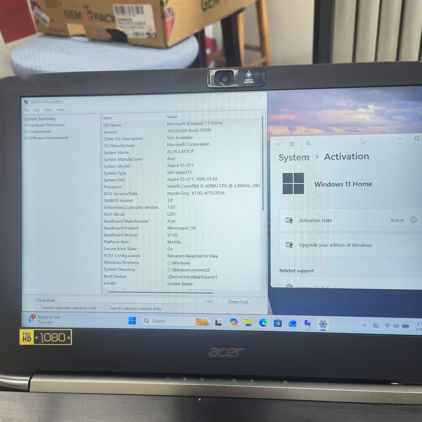 Acer Aspire S5-371 13.3″ Intel Core i5-6200 2.40Ghz 8GB RAM 1TB SSD