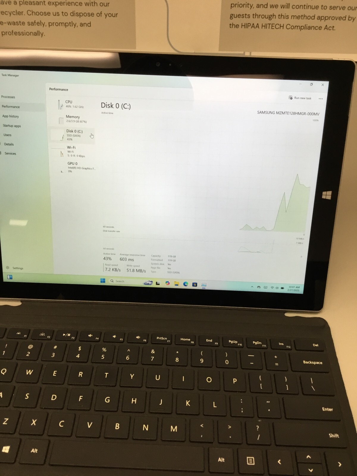 Microsoft Surface Pro 3 12 inch (128GB, Intel Core i5 4th Gen., 1.90GHz, 4GB).
