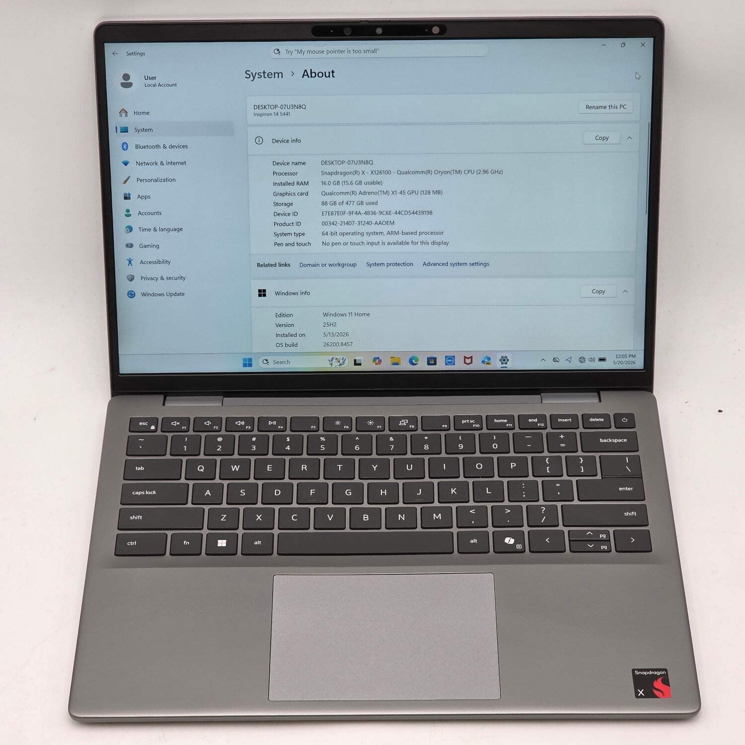 Dell Inspiron 14 5441 14″ Snapdragon X 3.0GHz 16 512GB SSD