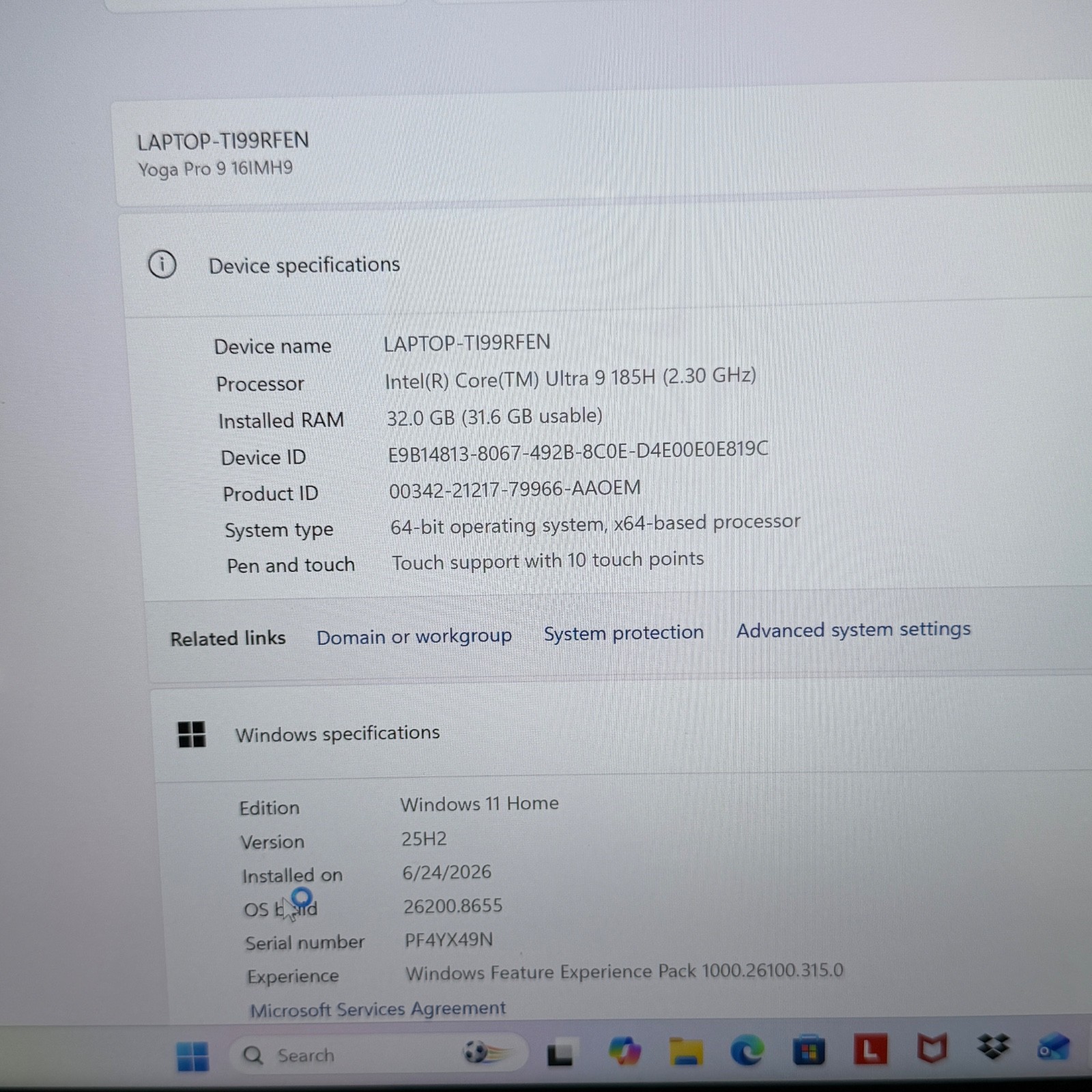 Lenovo Yoga Pro 9 Core Ultra 9 32 GB RAM 1 TB HD NVIDIA GeForce RTX 4050 #H419
