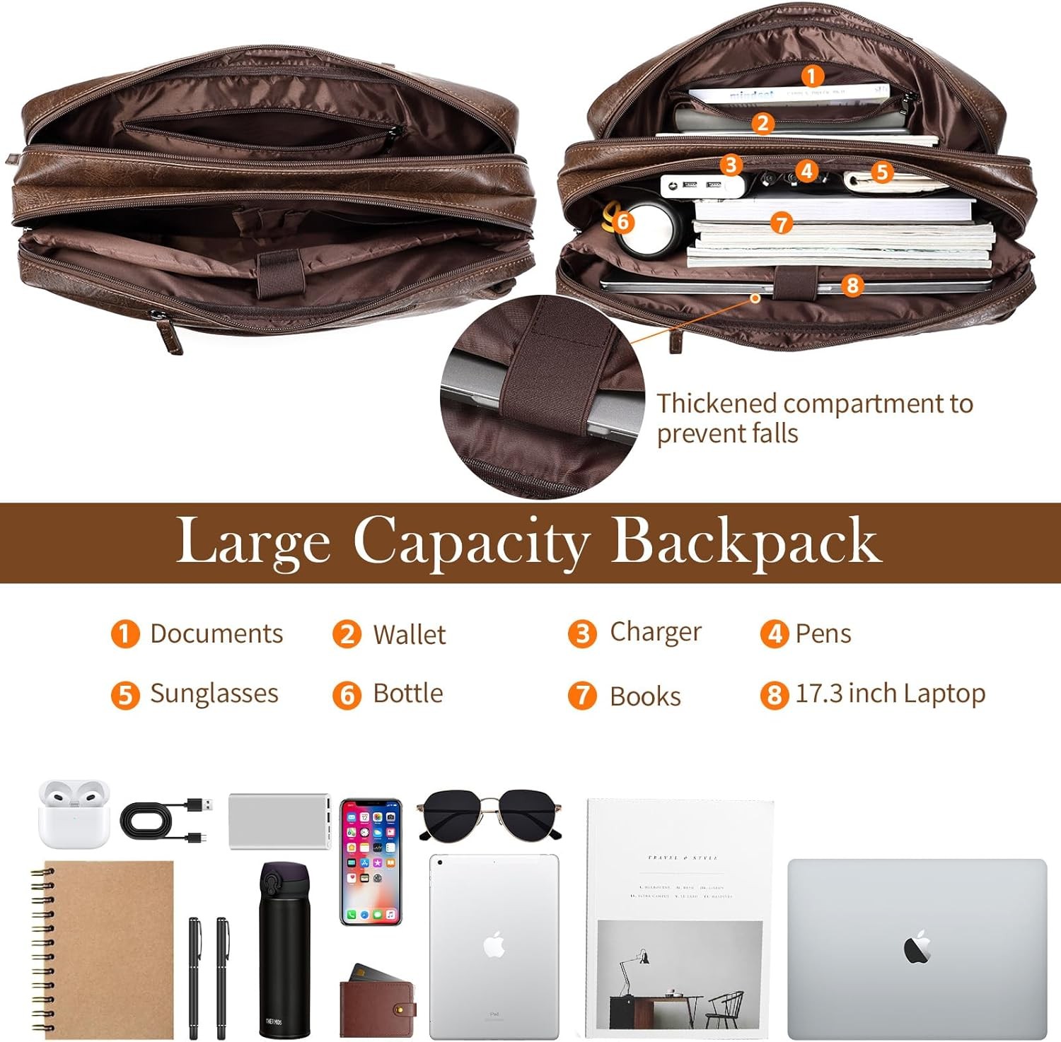 Faux Leather Messenger Bag for Men 17-17.3 Inch: Convertible 3 in 1 Backpack
