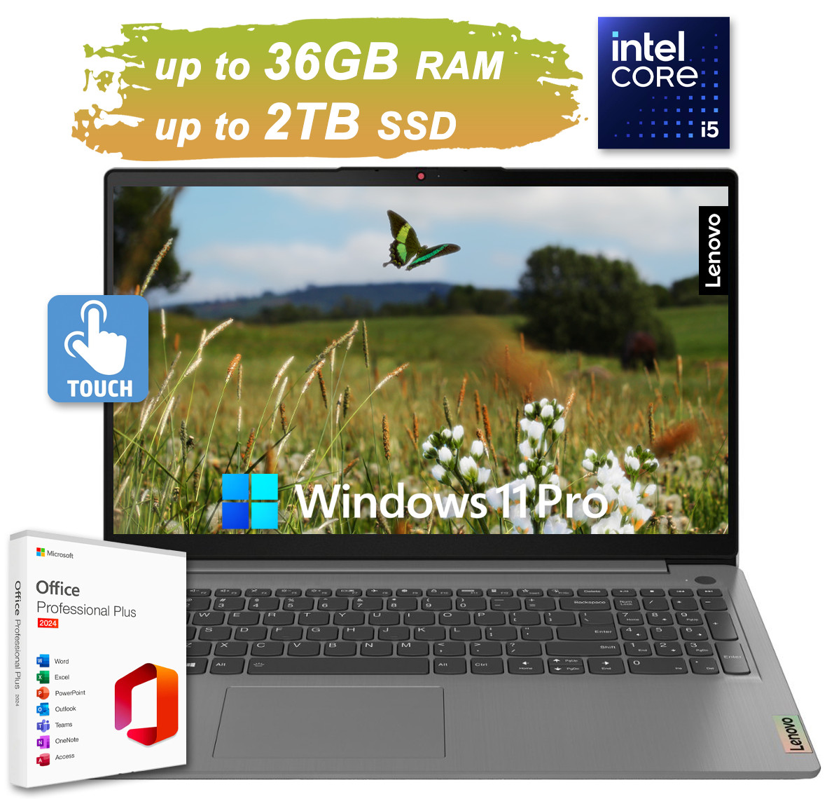 Lenovo IdeaPad 3 Laptop 15.6″ Touch Intel i5 Upto 36GB RAM 2TB SSD + Office 2024