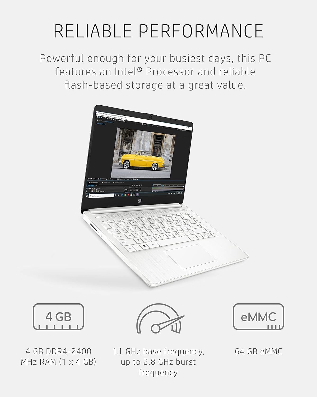 HP 14″ Ultral Light Students Business Laptop Intel Quad-Core, 8GB RAM 64GB eMMC