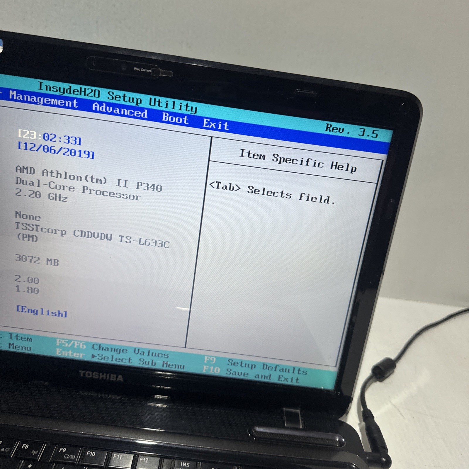 Toshiba Satellite L655 15″ Laptop AMD Athlon II P340 3gb Ram No HDD Boots Bios