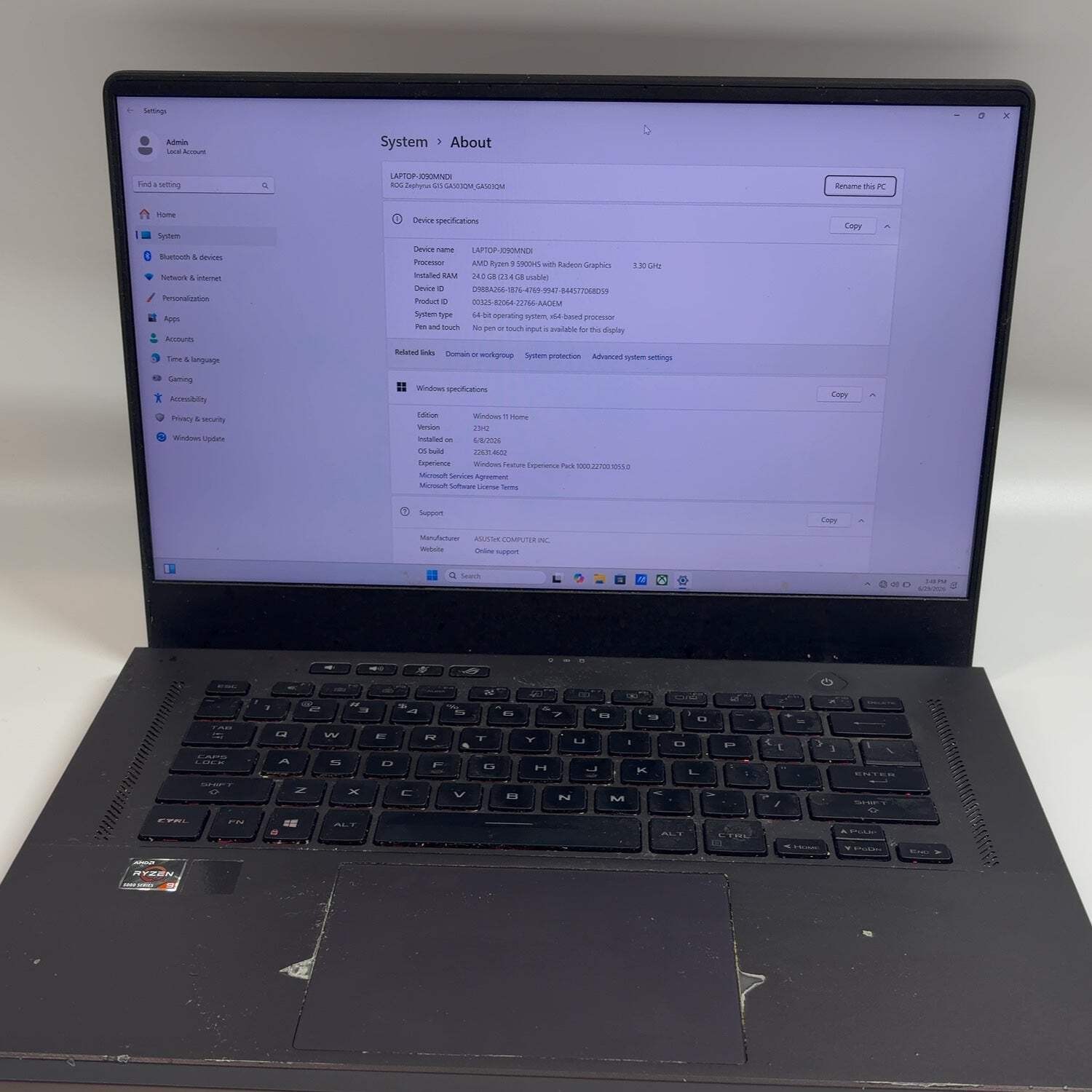 Asus ROG Zephyrus G15 Ryzen 9 5900HS 2.1GHz 16GB RAM GeForce RTX 3060