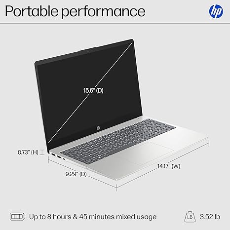 HP 15.6″ HD AMD RYZEN 3 7320U 8GB 128GB SSD WINDOWS 11 HOME NATURAL SILVER