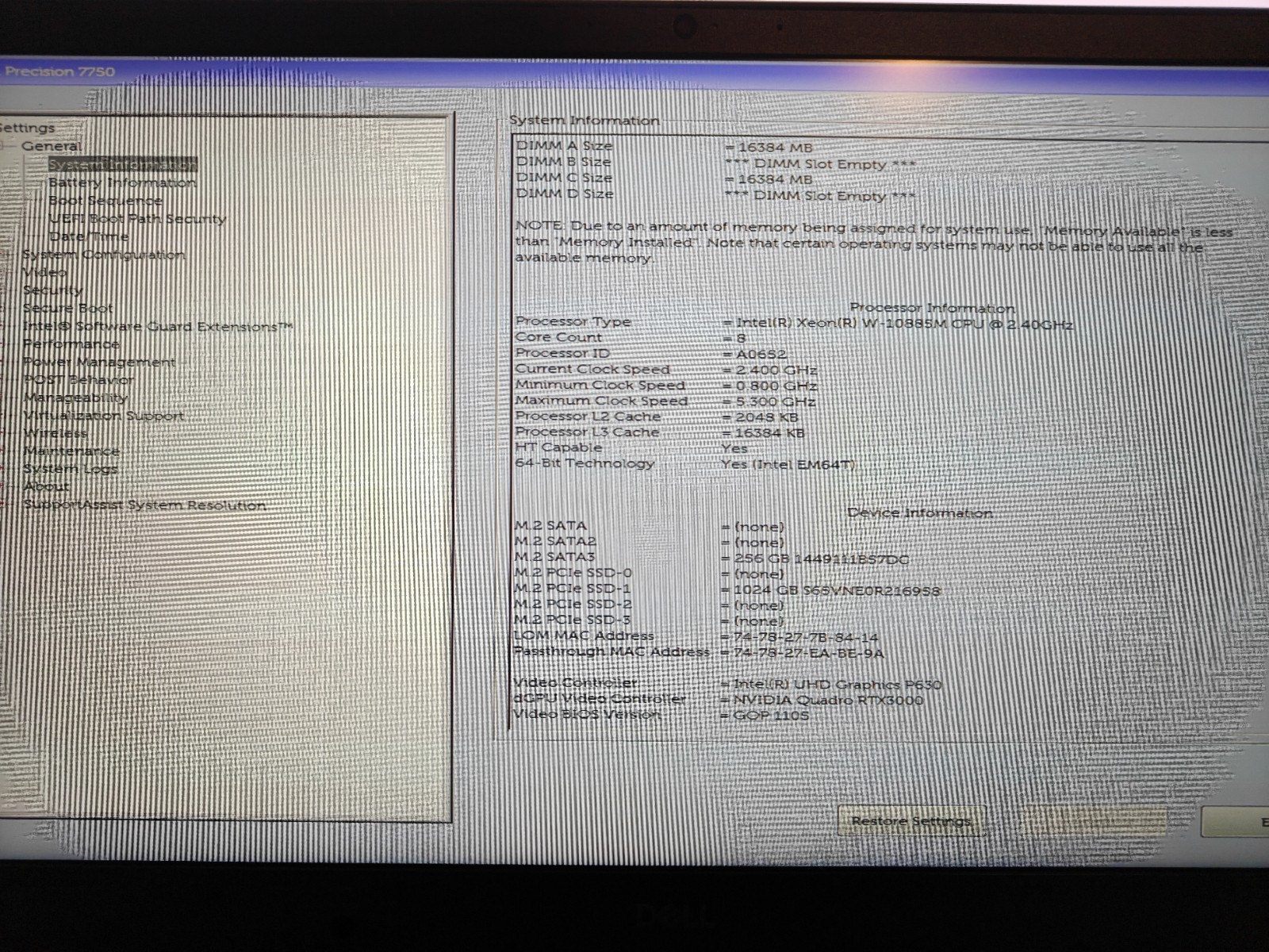 Dell Precision 7750 Xeon W-10885M 32GB DDR4 1TB SSD Quadro RTX 3000 Laptop Used