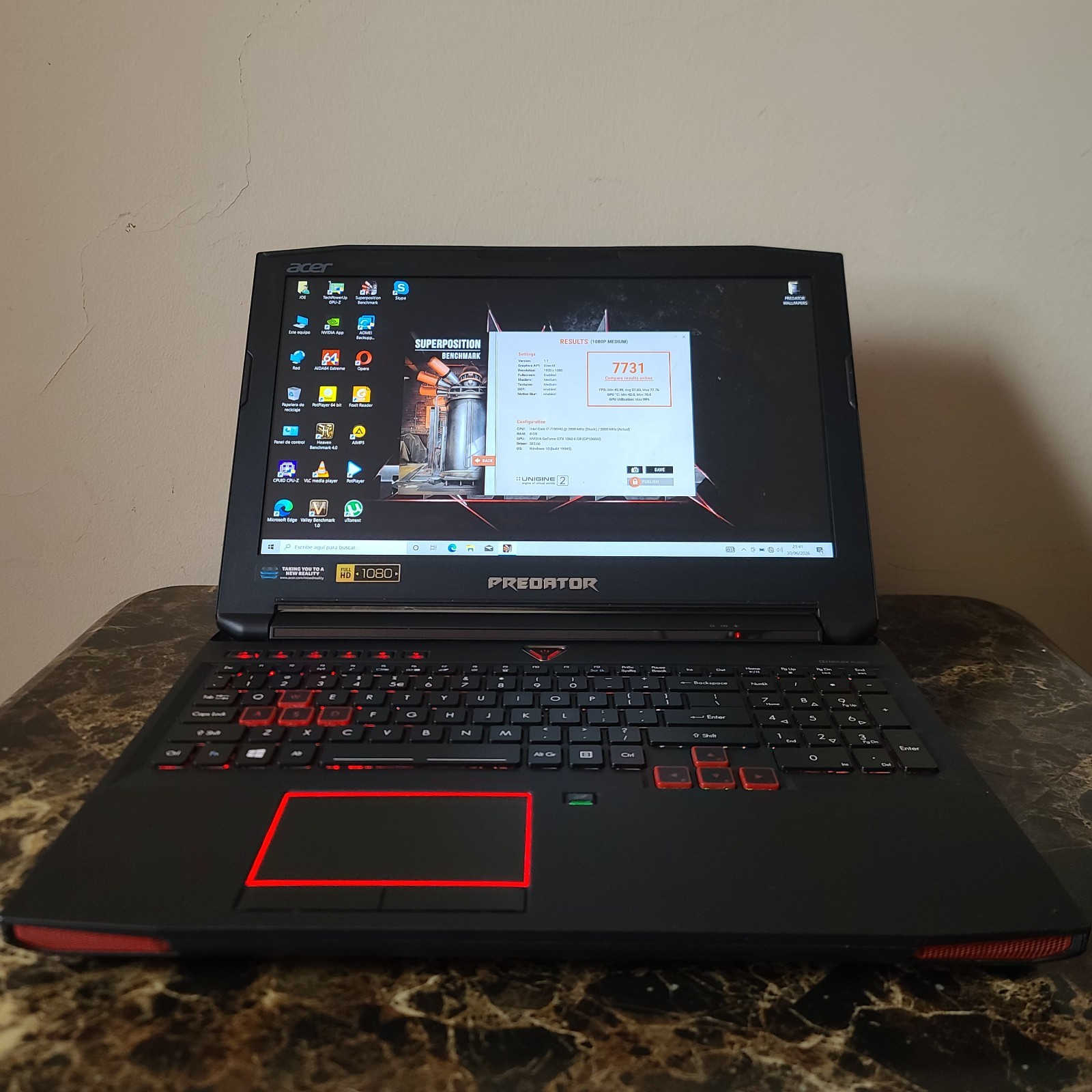 PREDATOR G9-593 GAMING LAPTOP CORE i7-7700HQ 8GB RAM GTX 1060