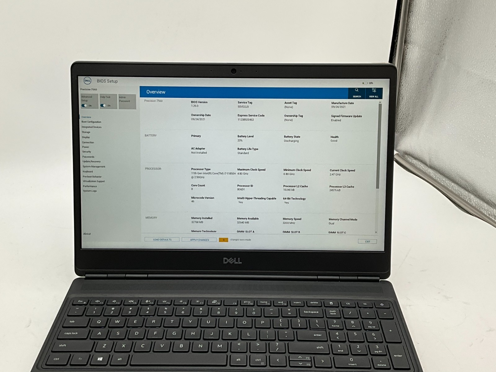 DELL Precision 7560 i7-11850H 2.50g 32GB 1TB T1200 15.6″ WIN11 Laptop 55VD2J3