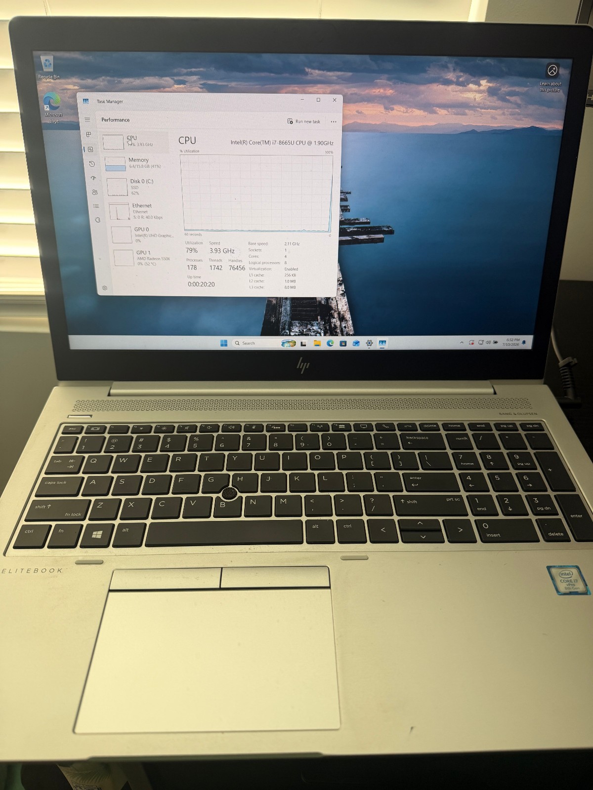 HP Elitebook 850 G5 15.6 Silver i7-8665U 1.90GHz 16GB RAM 512GB SSD Good