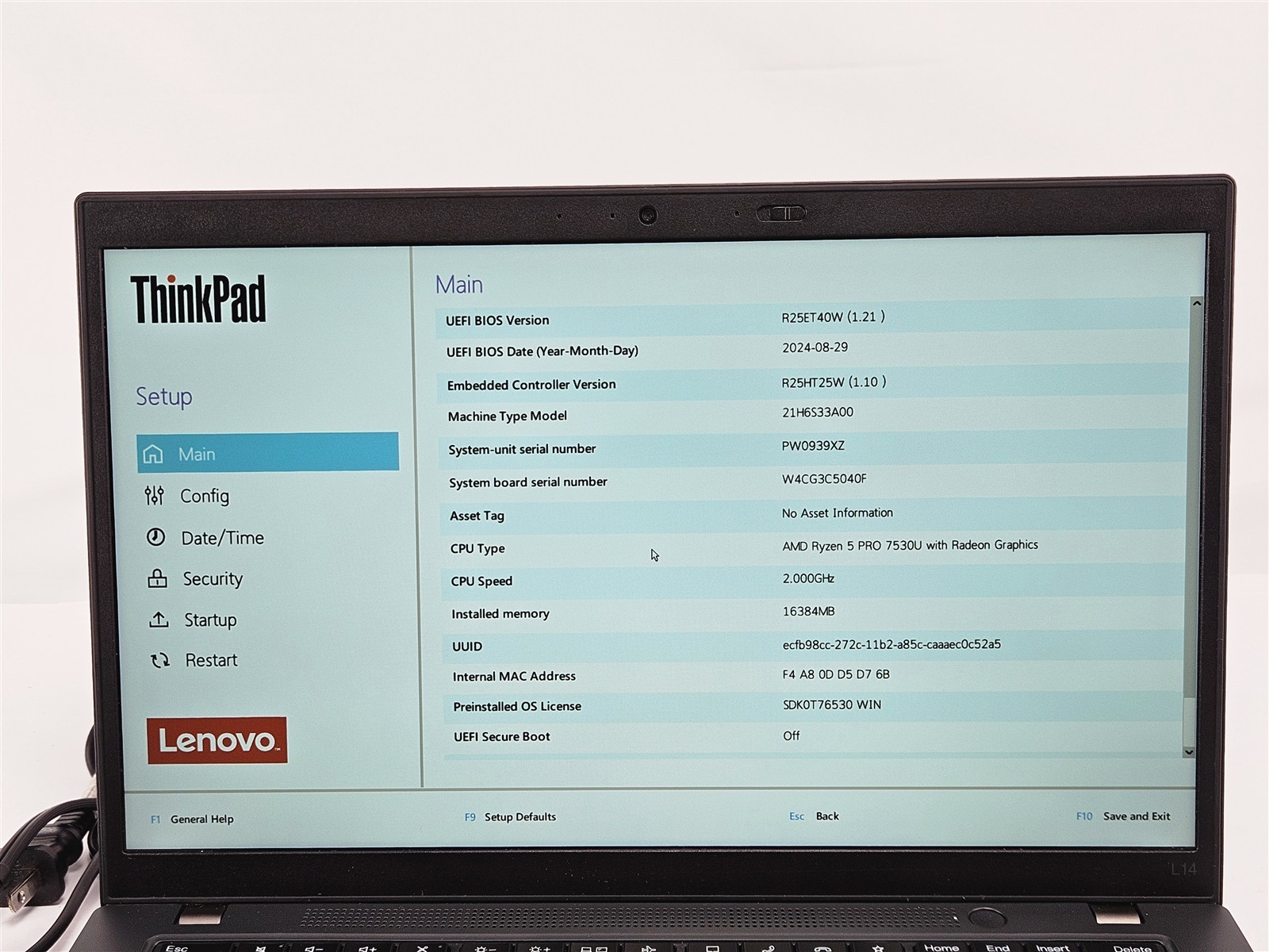 Lenovo 14″ ThinkPad L14 Gen 4 AMD Ryzen 5 Pro 7530U 16GB 256GB SSD No OS Laptop