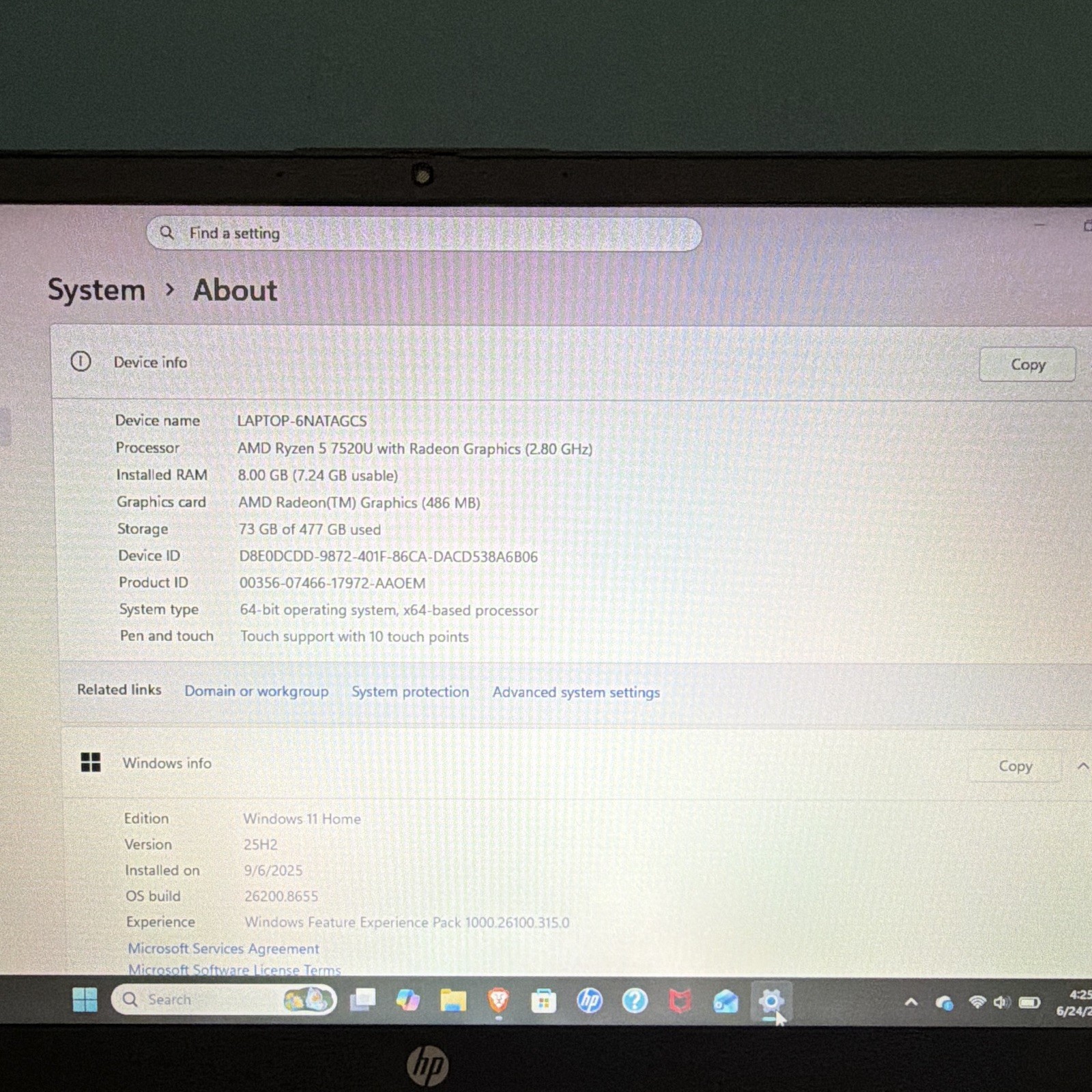 HP 15.6″ Touch-Screen Laptop, AMD Ryzen 5, 8GB Memory, 512GB SDD, Natural Silver
