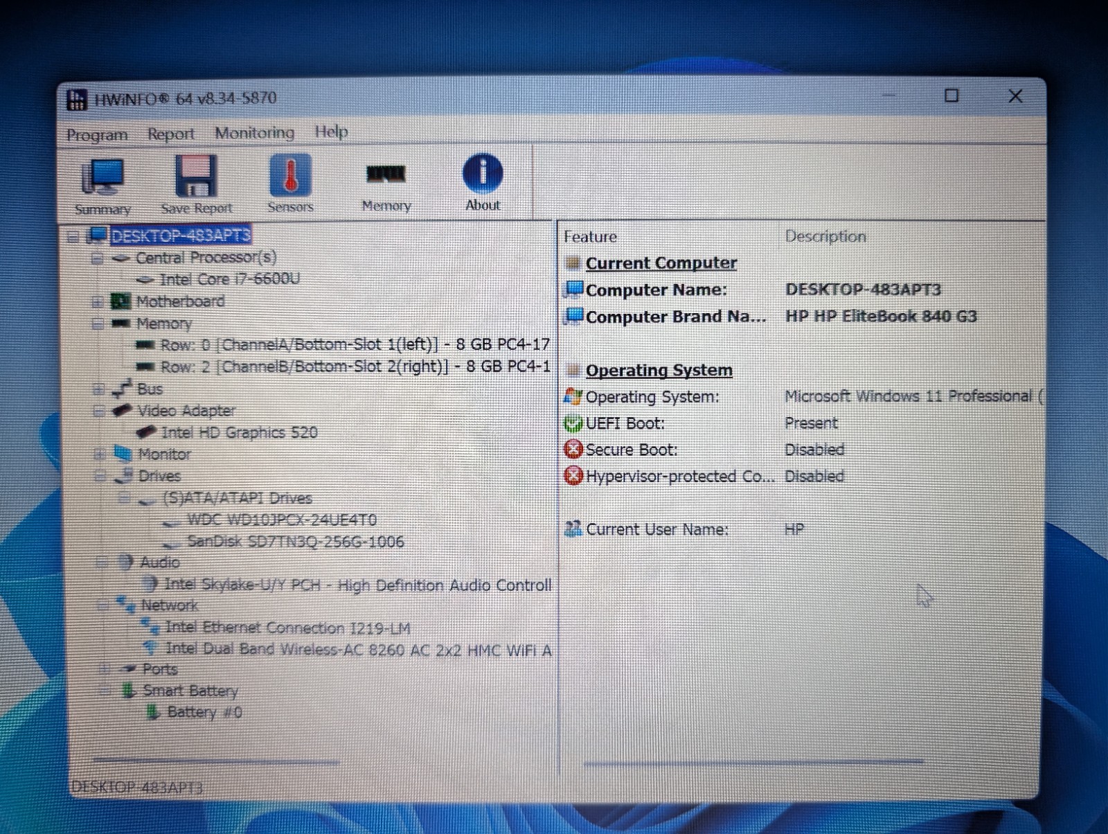 HP ELITEBOOK 840 G3 | i7-6600U 16GB RAM 256GB SSD + 1TB HDD | FHD Backlit Win 11